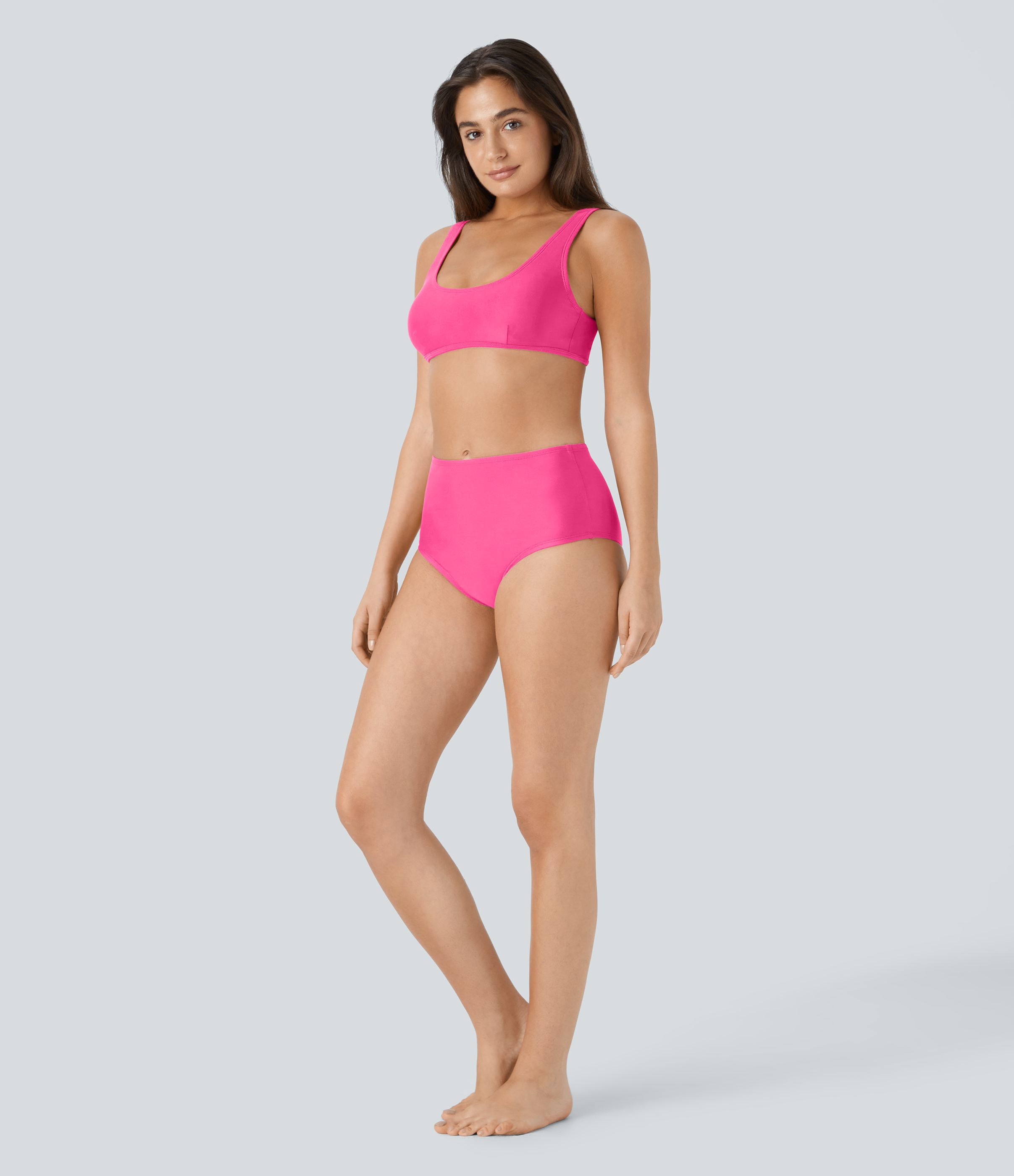 Halara Solid U Neck Bikini Top Swimsuit  - Neon Pink - XXS 