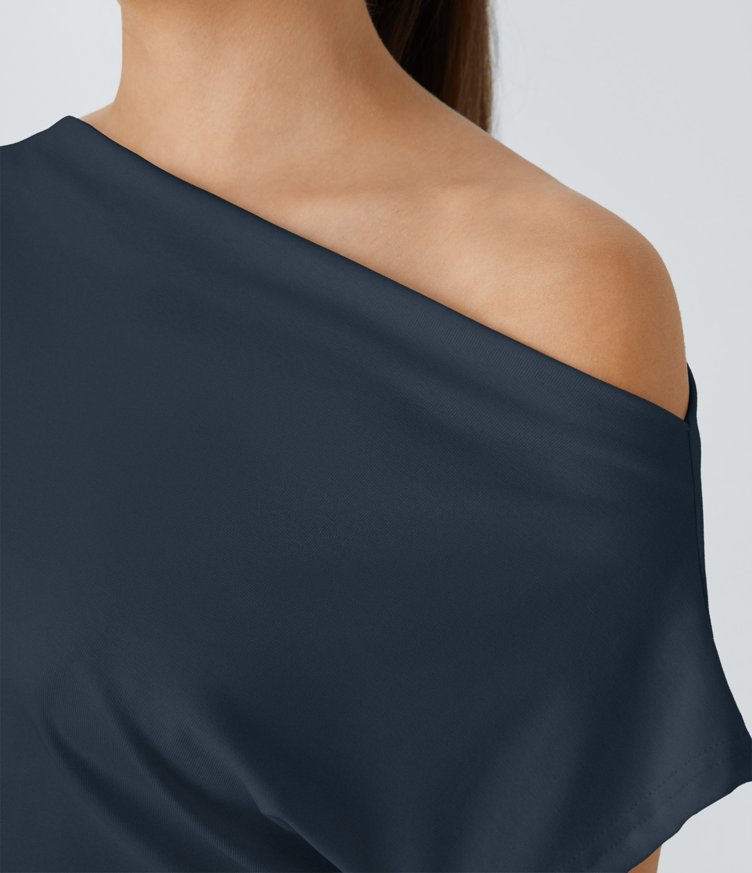 Halara Off Shoulder Short Sleeve Ruched Casual Cotton Top Tank Top - Sea Storm - XL golf tops halter top tunic tops sleeveless tops 