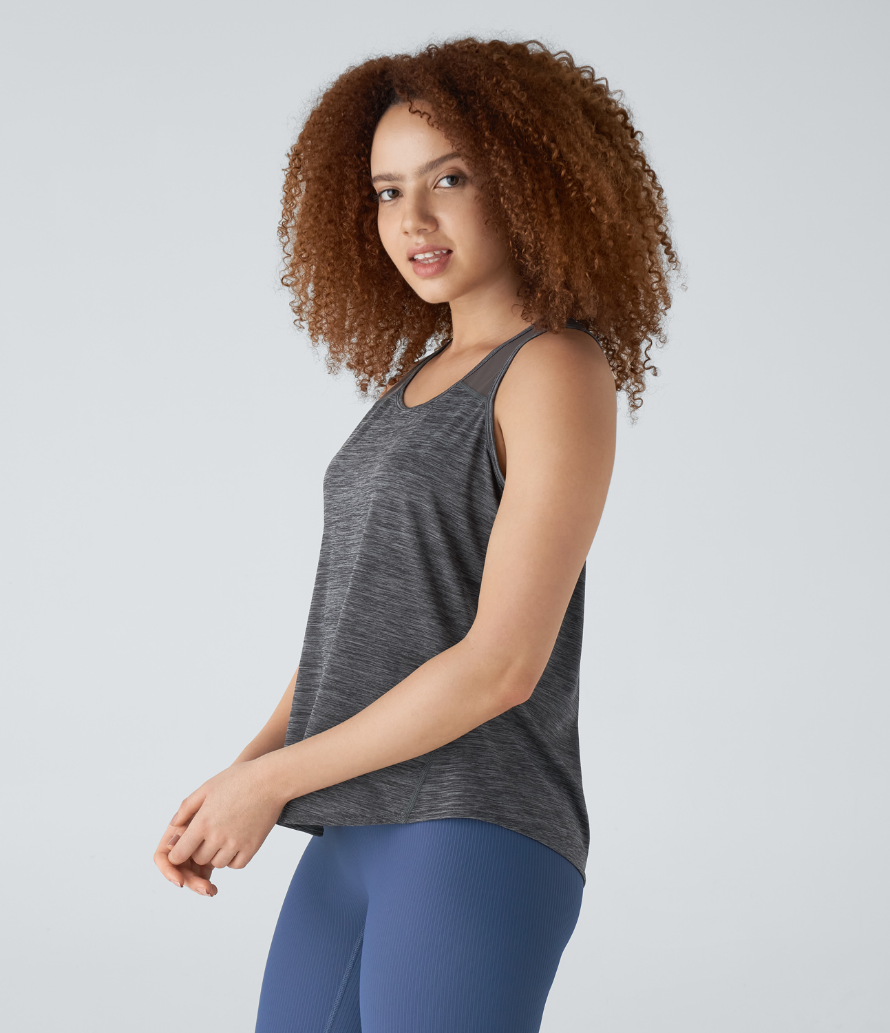 Halara Backless Racerback Contrast Mesh Workout Tank Top Tank Top - Deep Gray Texture - L golf tops halter top tunic tops sleeveless tops 