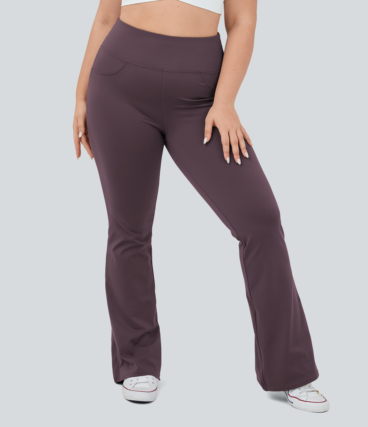 Halara High Waisted Back Pocket Flare Yoga Plus Size Leggings  - Dusky Evening purple - 3X(regular) 