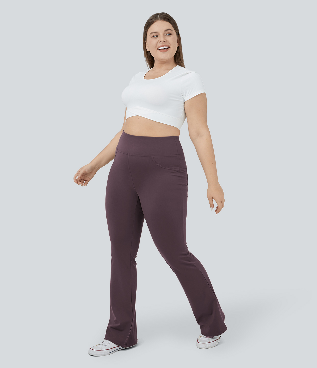 Halara High Waisted Back Pocket Flare Yoga Plus Size Leggings  - Dusky Evening purple - 3X(regular) 