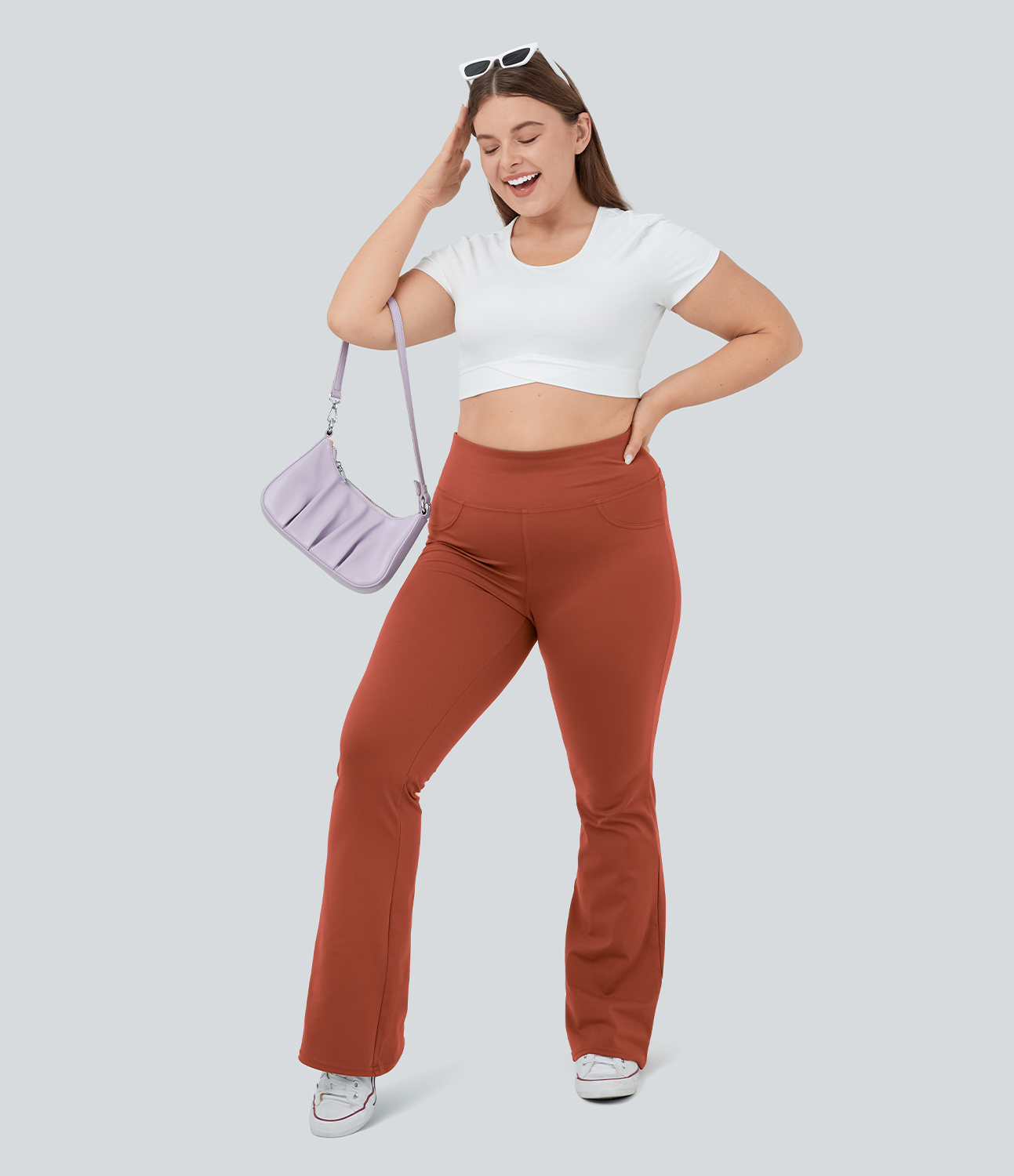 Halara High Waisted Back Pocket Flare Yoga Plus Size Leggings  - Cinnabar - 1X(regular) 
