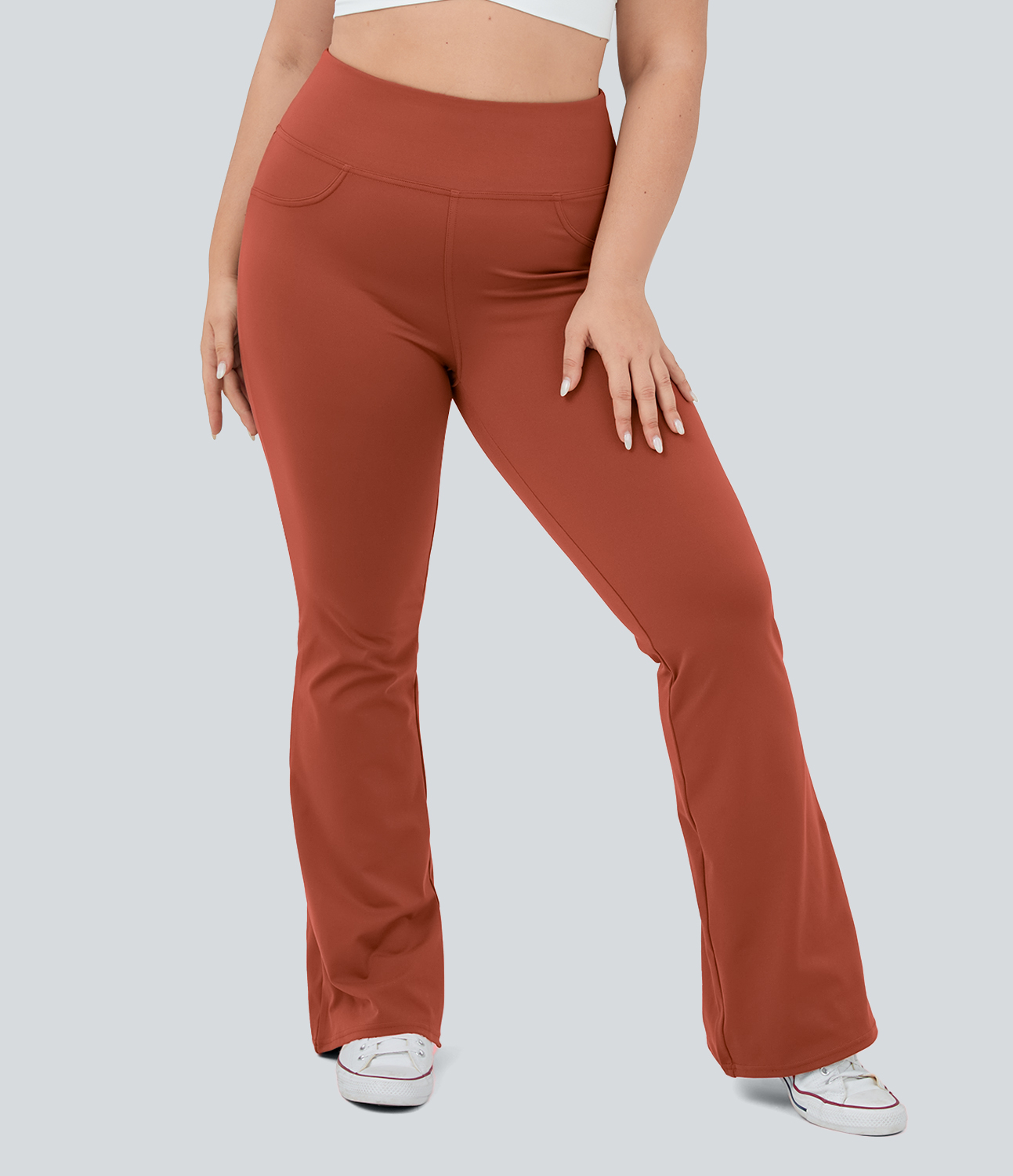 Halara High Waisted Back Pocket Flare Yoga Plus Size Leggings  - Cinnabar - 1X(regular) 