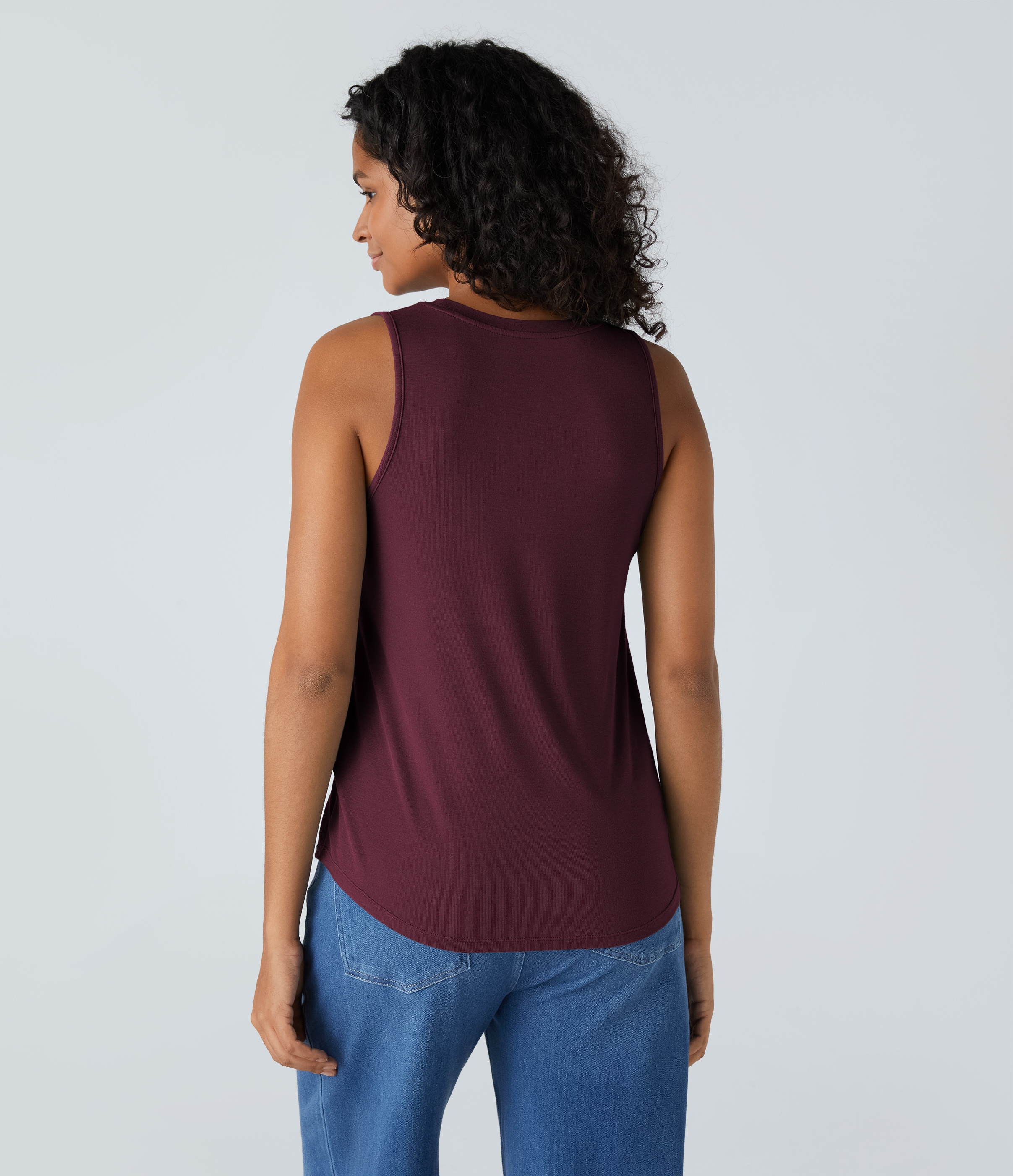 Halara Ribbed Round Neck Basic Casual Tank Top Tank Top - Maroon Banner - L golf tops halter top tunic tops sleeveless tops backless top 