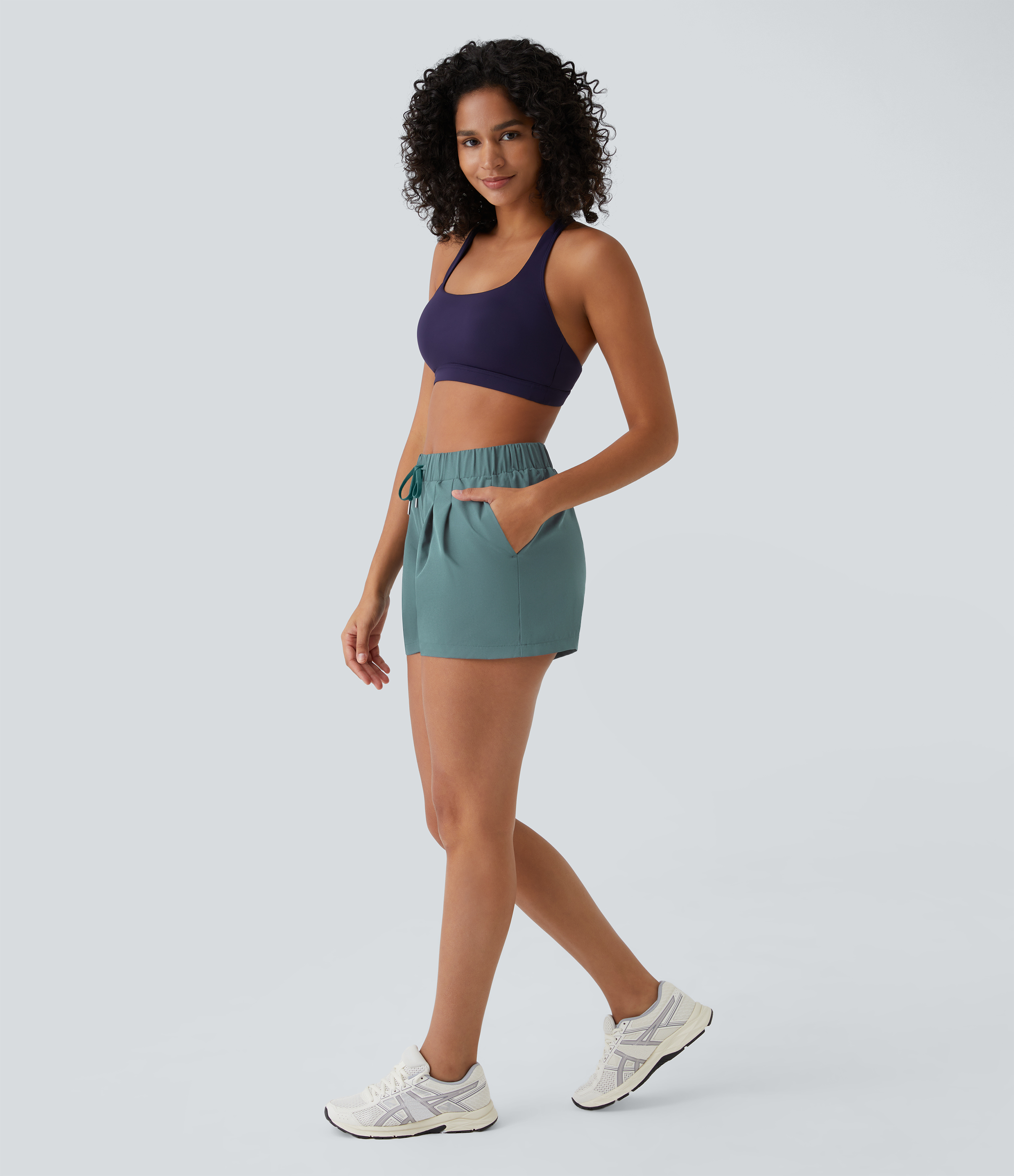Halara High Waisted Elastic Waistband Drawstring Ruched Side Pocket Casual Shorts 3