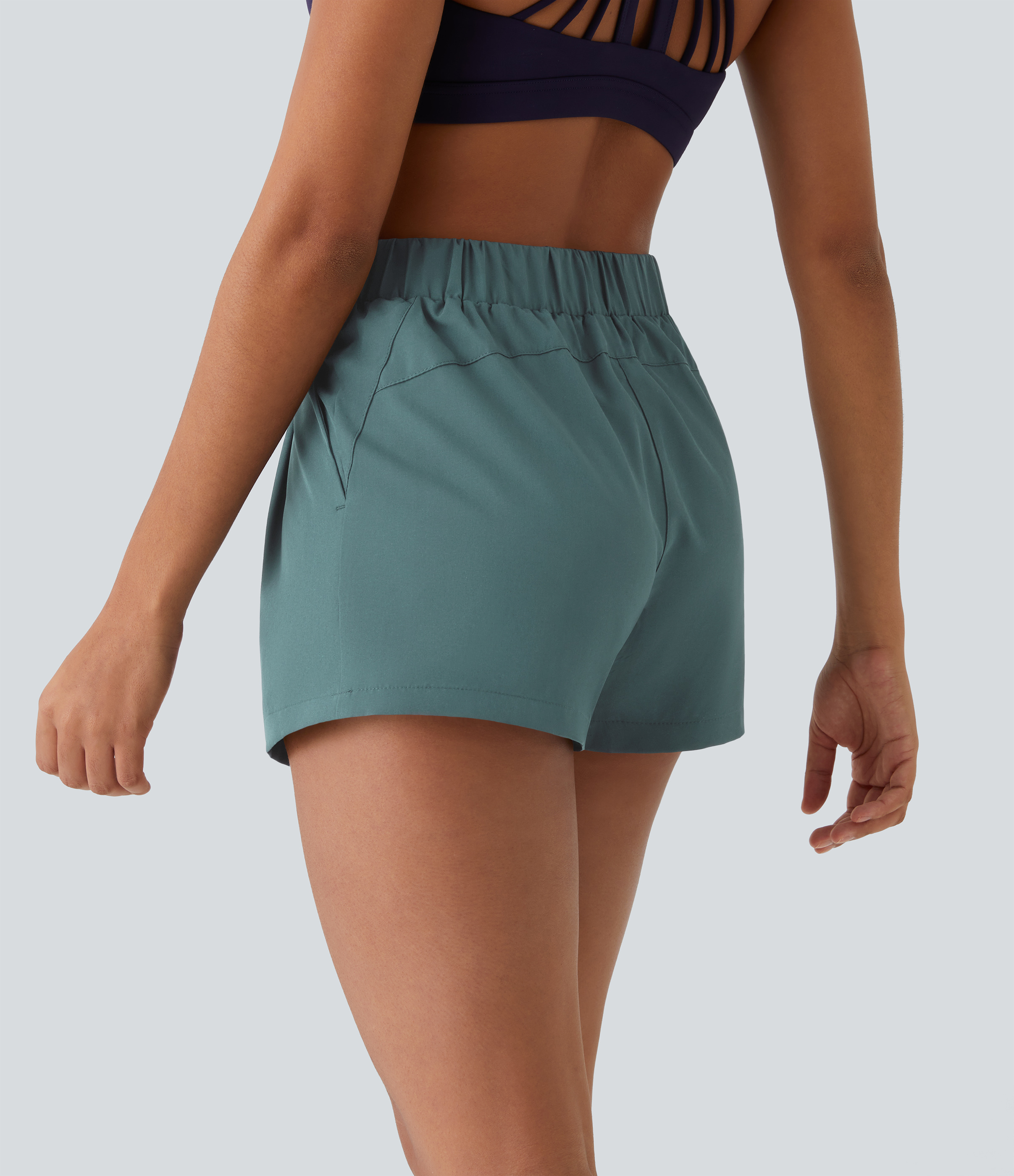 Halara High Waisted Elastic Waistband Drawstring Ruched Side Pocket Casual Shorts 3