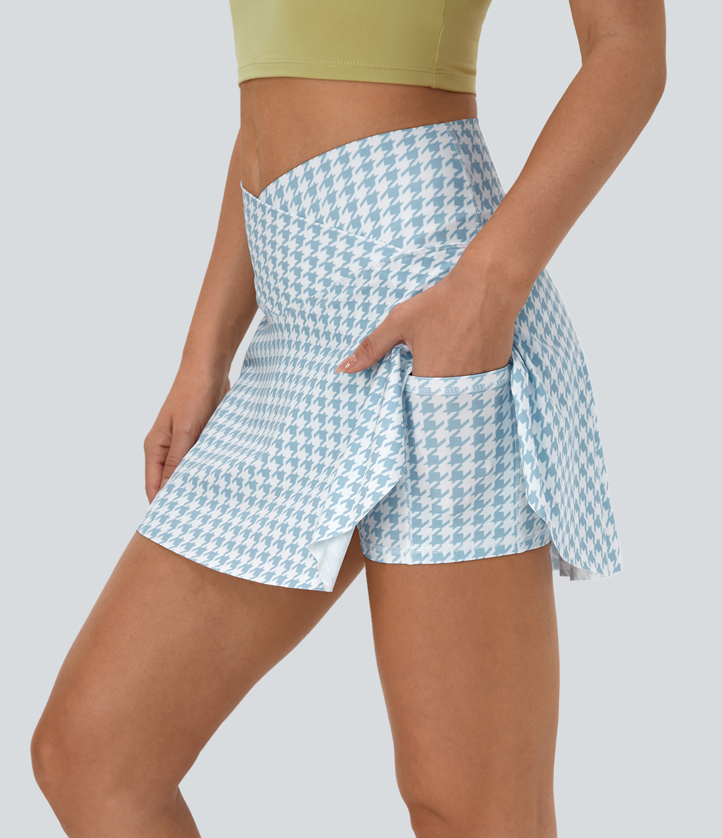 Halara Everyday Crossover Side Pocket 2-in-1 Tennis Skirt-Lucid  - Baltic Sea Houndstooth - S midi skirt a line skirt golfing skirt 