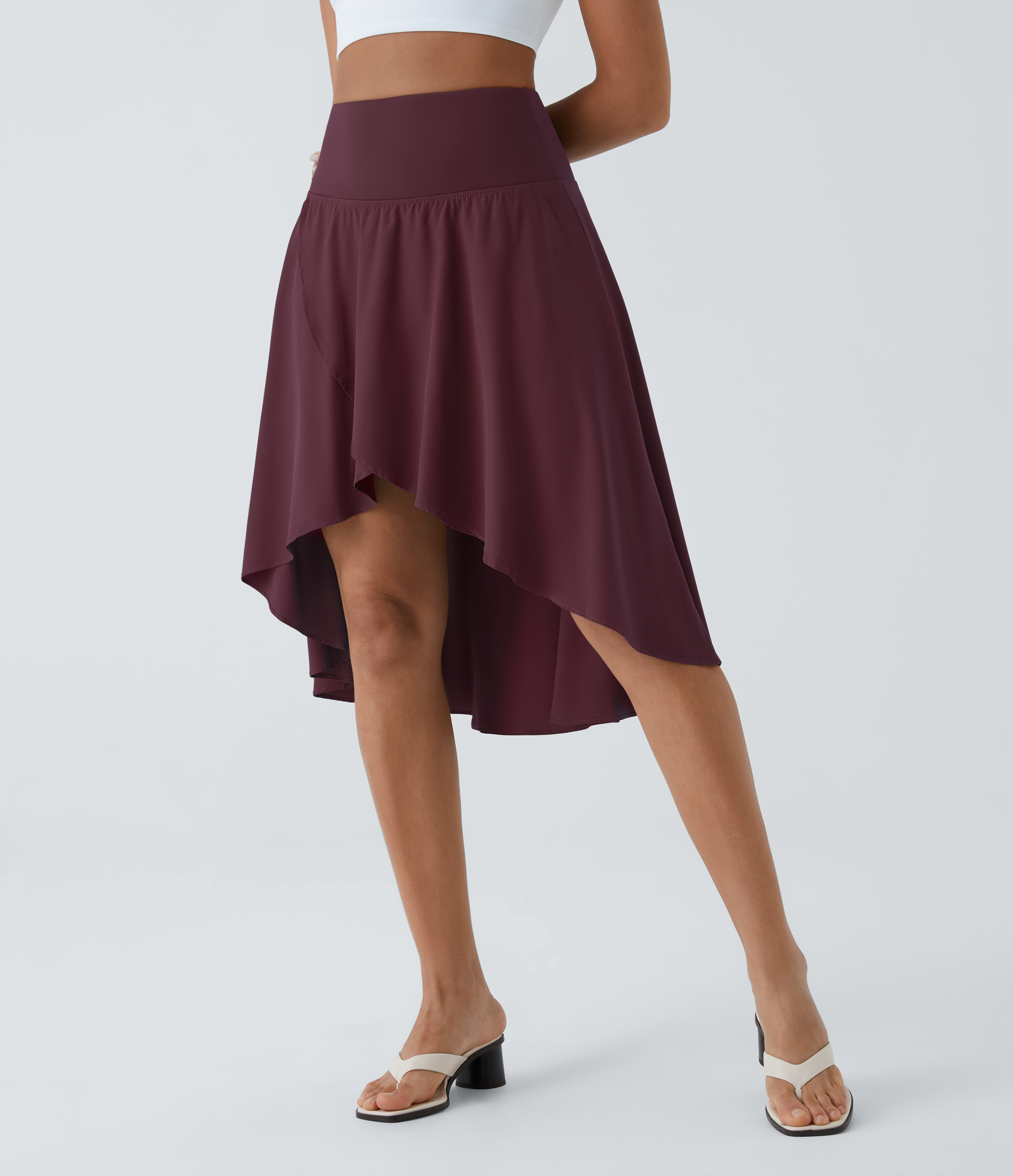 Halara Breezefulв„ў High Waisted Asymmetric Ruffle High Low Flowy 2-in-1 Quick Dry Dance Skirt  - Deep Crimson - XL midi skirt a line skirt 
