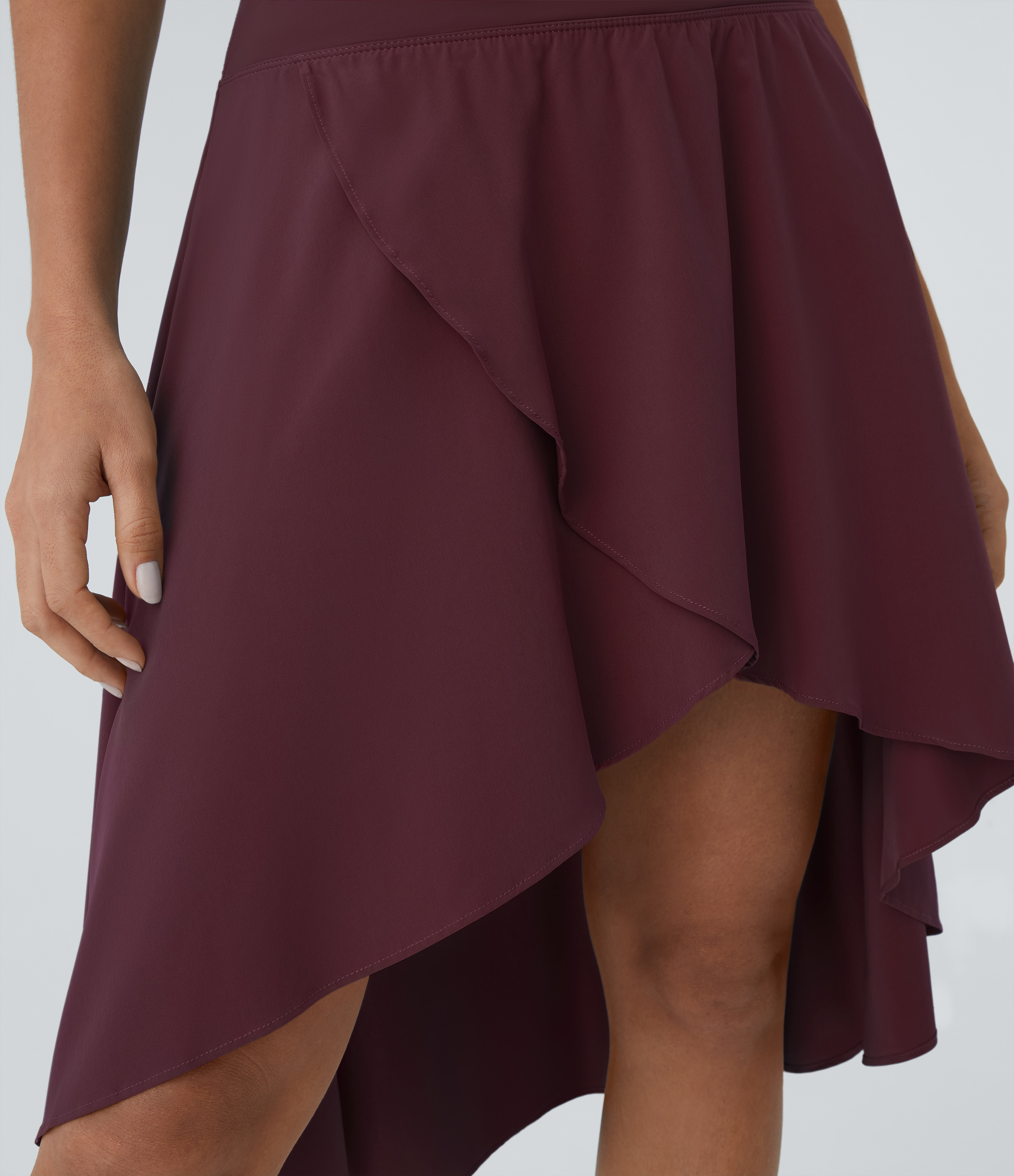 Halara Breezefulв„ў High Waisted Asymmetric Ruffle High Low Flowy 2-in-1 Quick Dry Dance Skirt  - Deep Crimson - XL midi skirt a line skirt 
