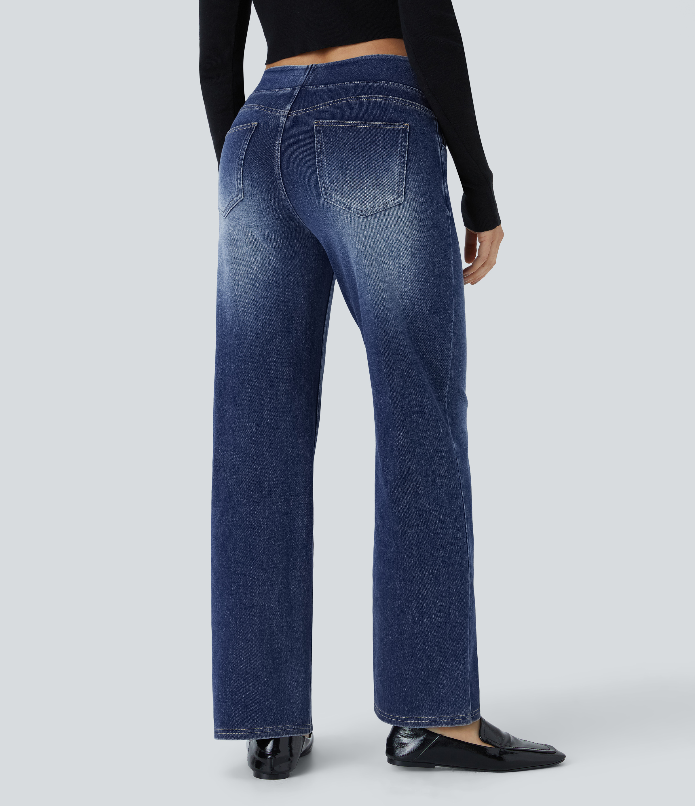 Bright Blue Denim Jeans Halara Flex™ Denim elástico lavado múltiple bolsillo tiro alto / 2