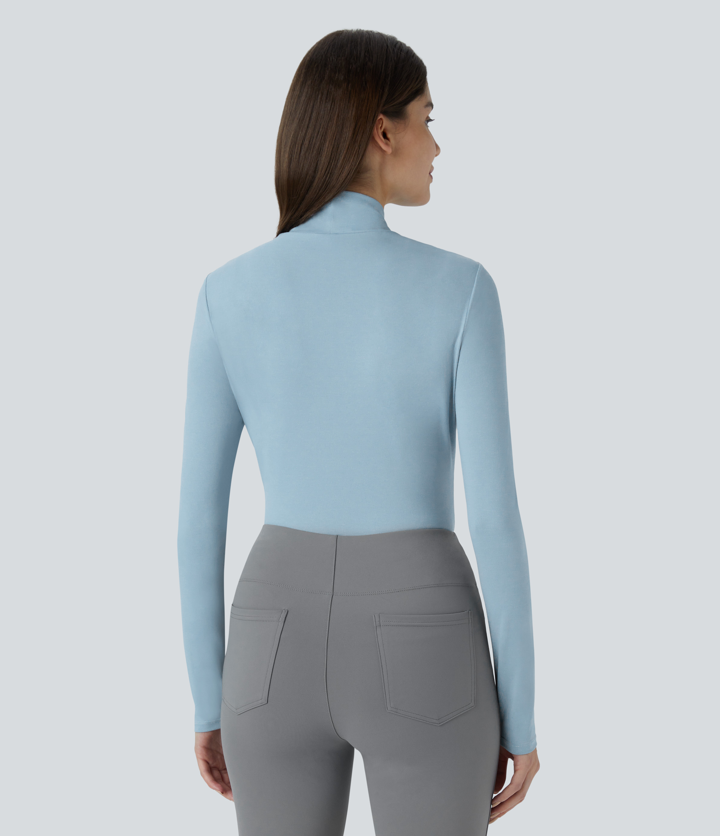 Halara Twisted Cut Out Neck Long Sleeve Curved Hem Work Top Tank Top - Moon ice blue - M golf tops halter top tunic tops sleeveless tops 