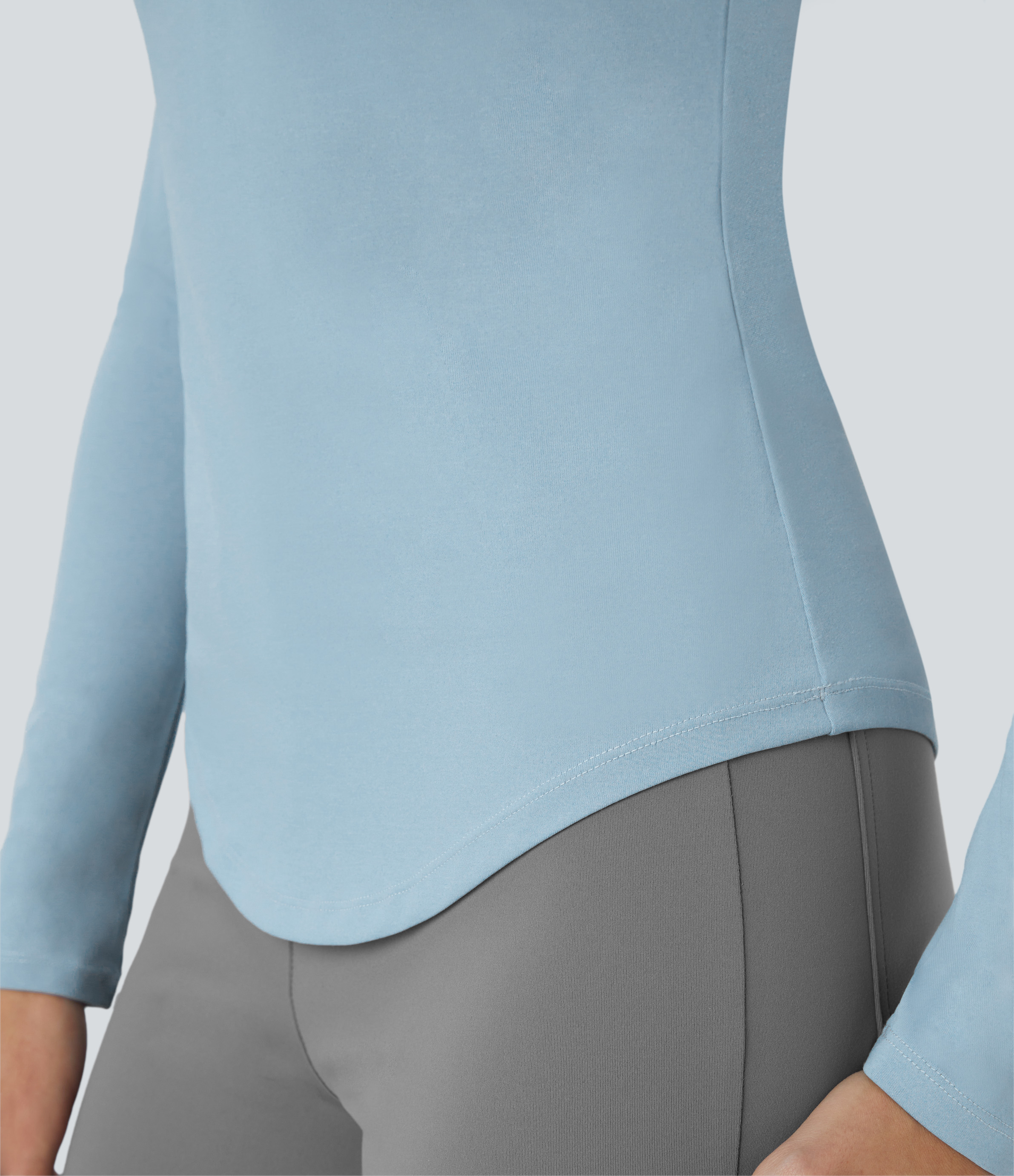 Halara Twisted Cut Out Neck Long Sleeve Curved Hem Work Top Tank Top - Moon ice blue - M golf tops halter top tunic tops sleeveless tops 