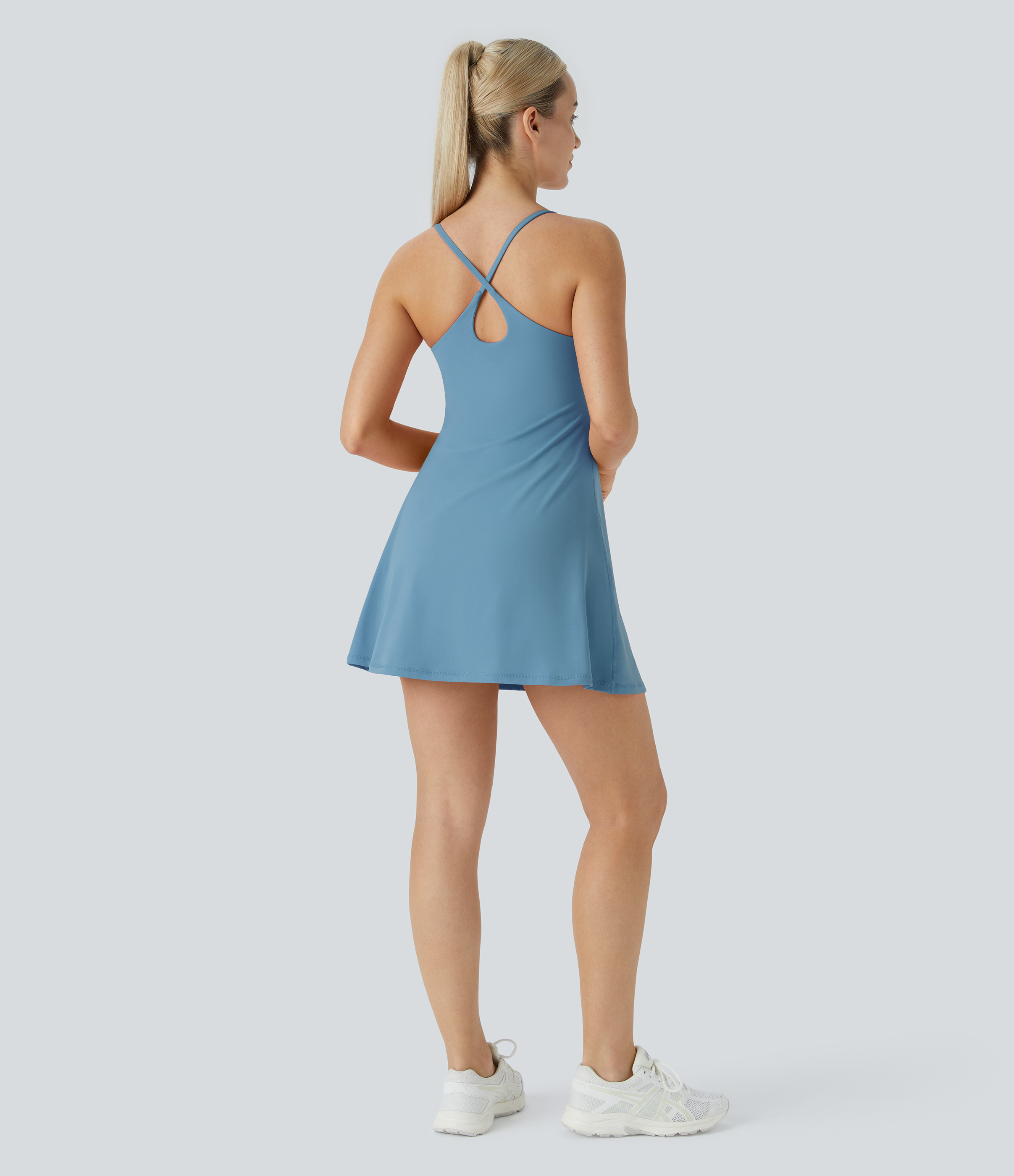 Halara Softlyzeroв„ў Plush Backless Active Dress Workout Dress - Warm Mid Blue - L 