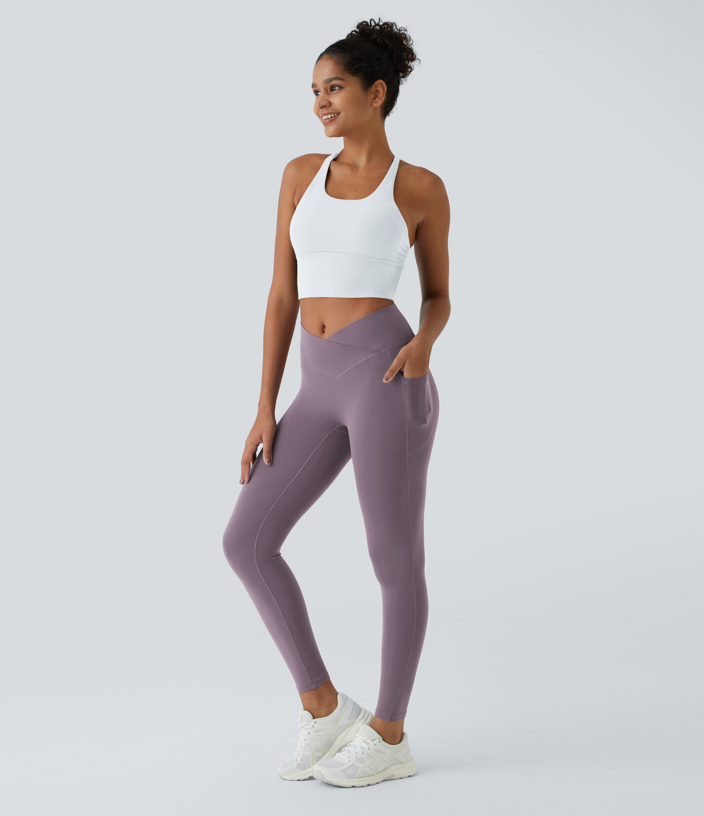 Halara CloudfulВ® Crossover Pocket Plain Leggings  - Lupine - XS(full_length) gym leggings leggings with pockets leggings with butt lift 