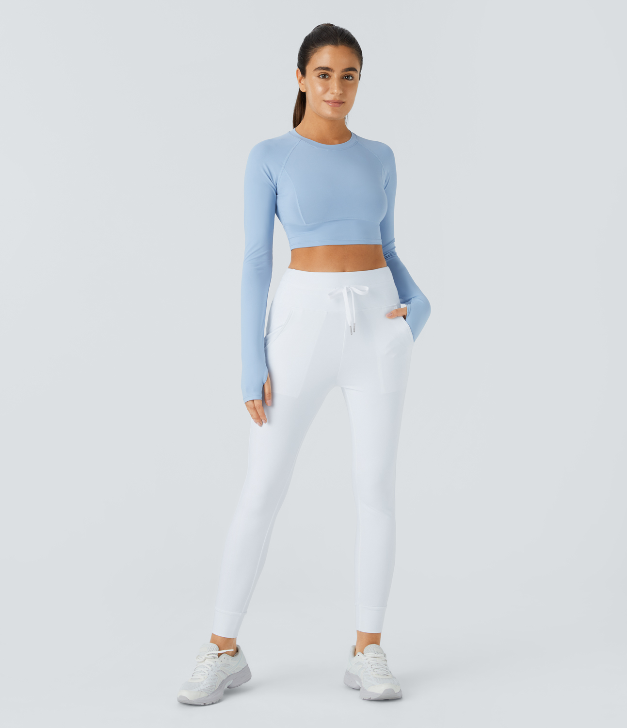 Halara Cloudfulв„ў Air Fabric High Waisted Drawstring Side Pocket Plain Cool Touch Full Length Joggers  - White - L(petite) 