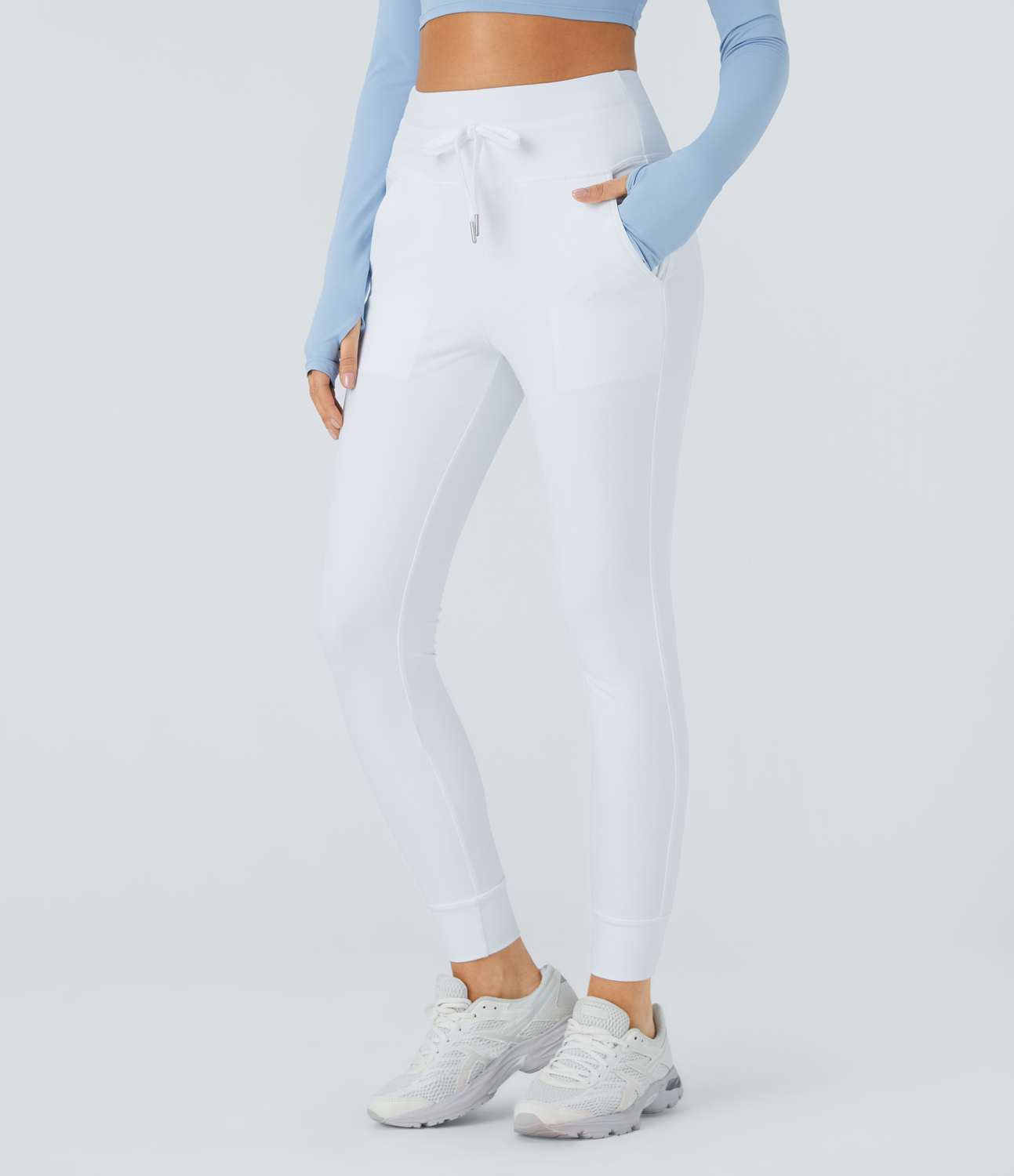 Halara Cloudfulв„ў Air Fabric High Waisted Drawstring Side Pocket Plain Cool Touch Full Length Joggers  - White - L(petite) 