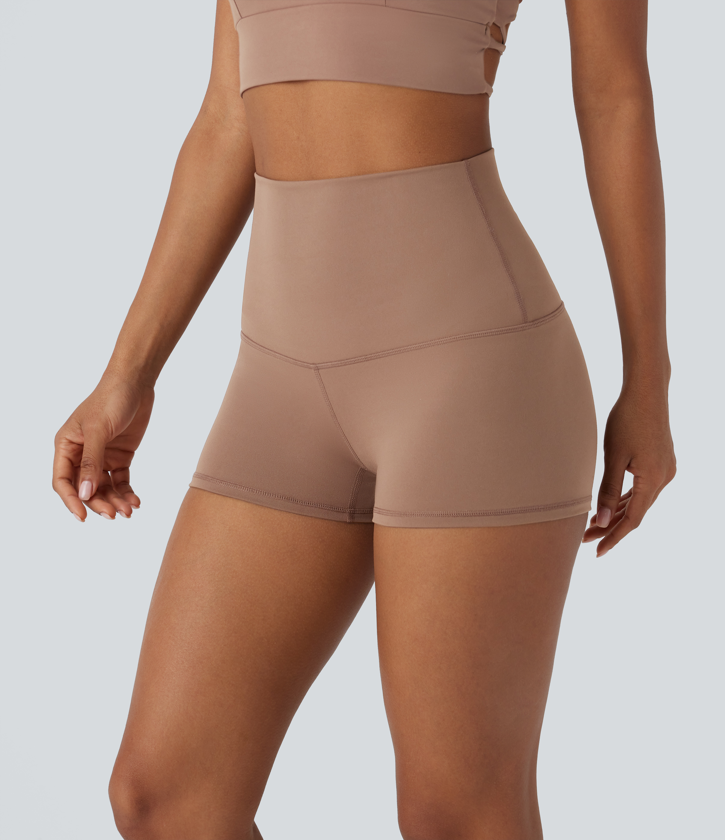 Halara HaloTek Airв„ў Super High Waisted Foldover Yoga Biker Shorts 2.5``  - Sepia - XS biker shorts women black biker shorts 