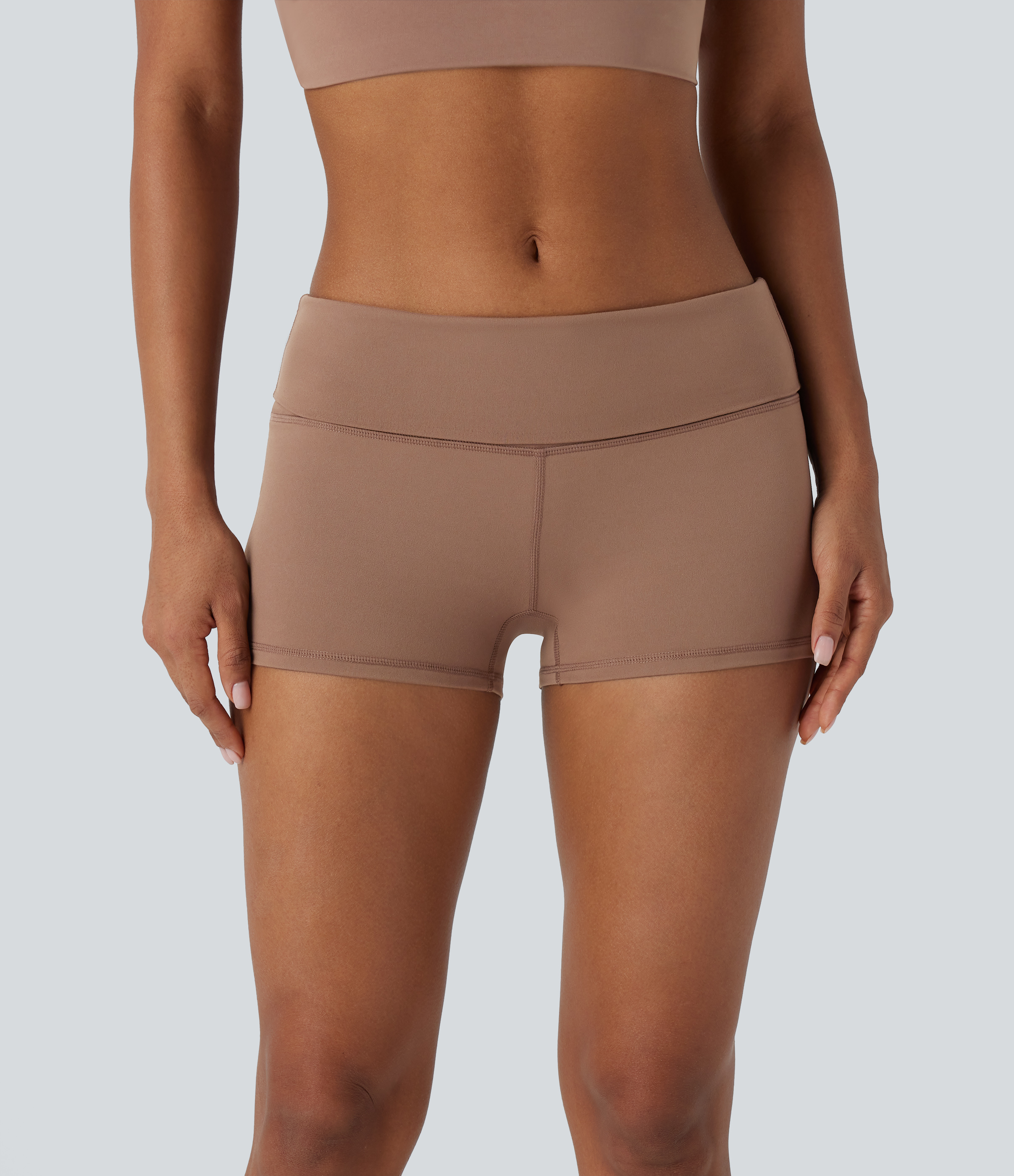 Halara HaloTek Airв„ў Super High Waisted Foldover Yoga Biker Shorts 2.5``  - Sepia - XS biker shorts women black biker shorts 