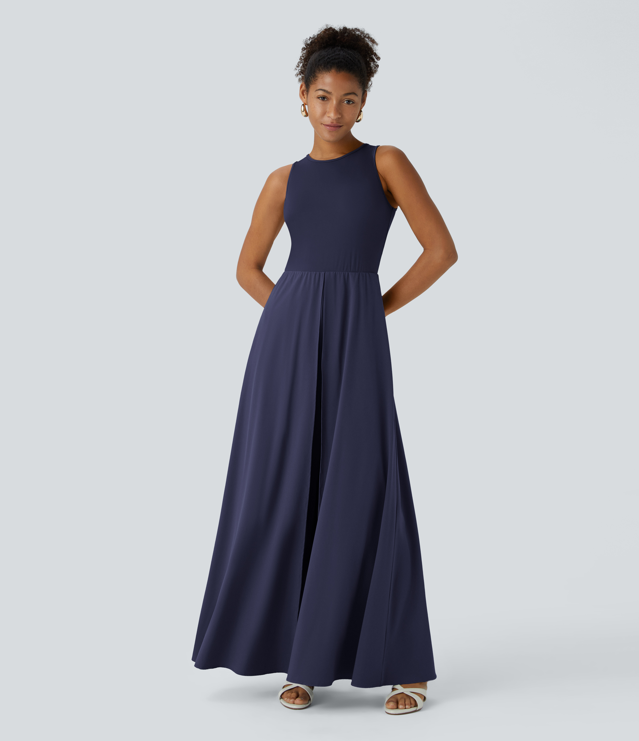 Breezeful™ Zipper Sleeveless Pocket Contrast Quick Dry Jumpsuit