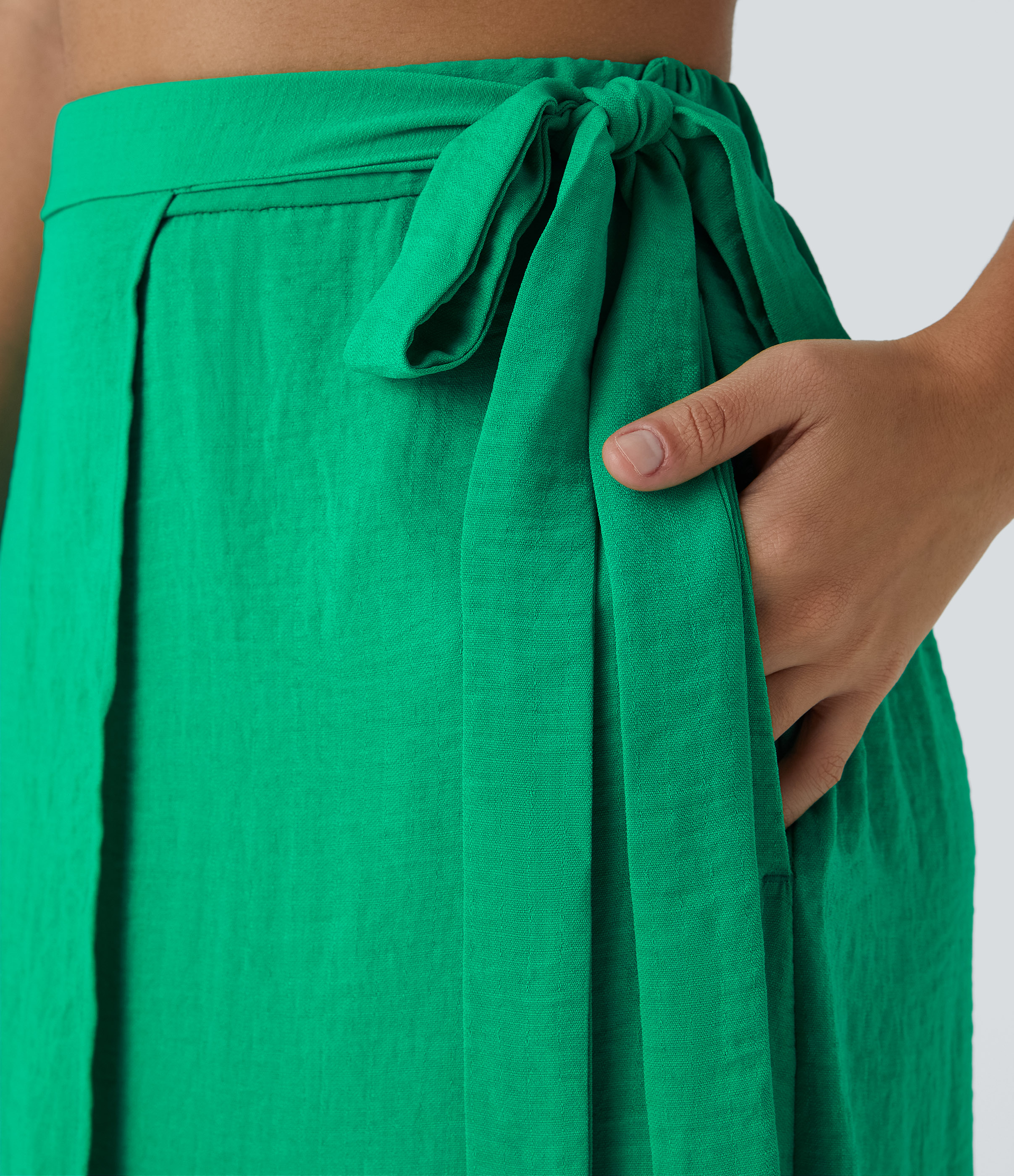 Halara High Waisted Wrapped Tie Side Pocket Split Flowy Maxi Casual Skirt  - Blarney - XS(regular) 
