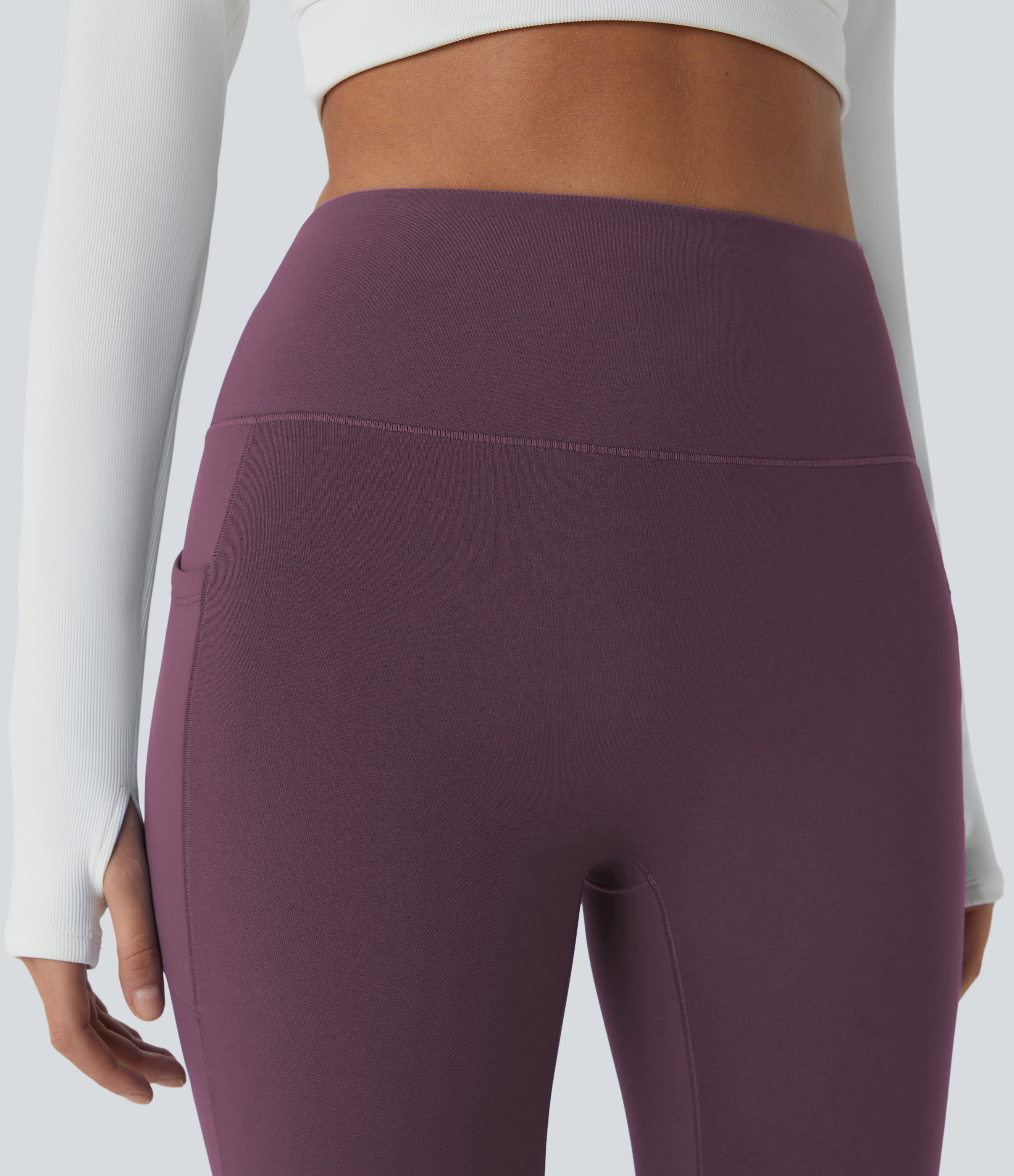 Halara Softlyzeroв„ў Plush Thermal High Waisted Side Pocket Skinny 7/8 Yoga Leggings  - Prune Purple - XS(7/8) gym leggings 