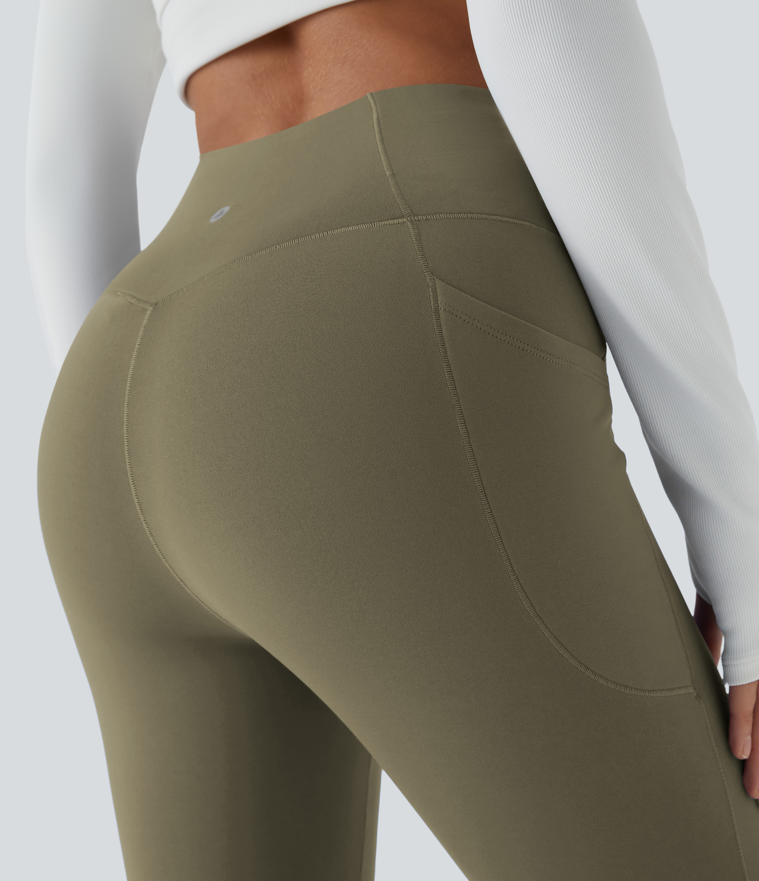 Halara Softlyzeroв„ў Plush Thermal High Waisted Side Pocket Skinny 7/8 Yoga Leggings  - Deep Sage - M(7/8) gym leggings leggings with pockets 