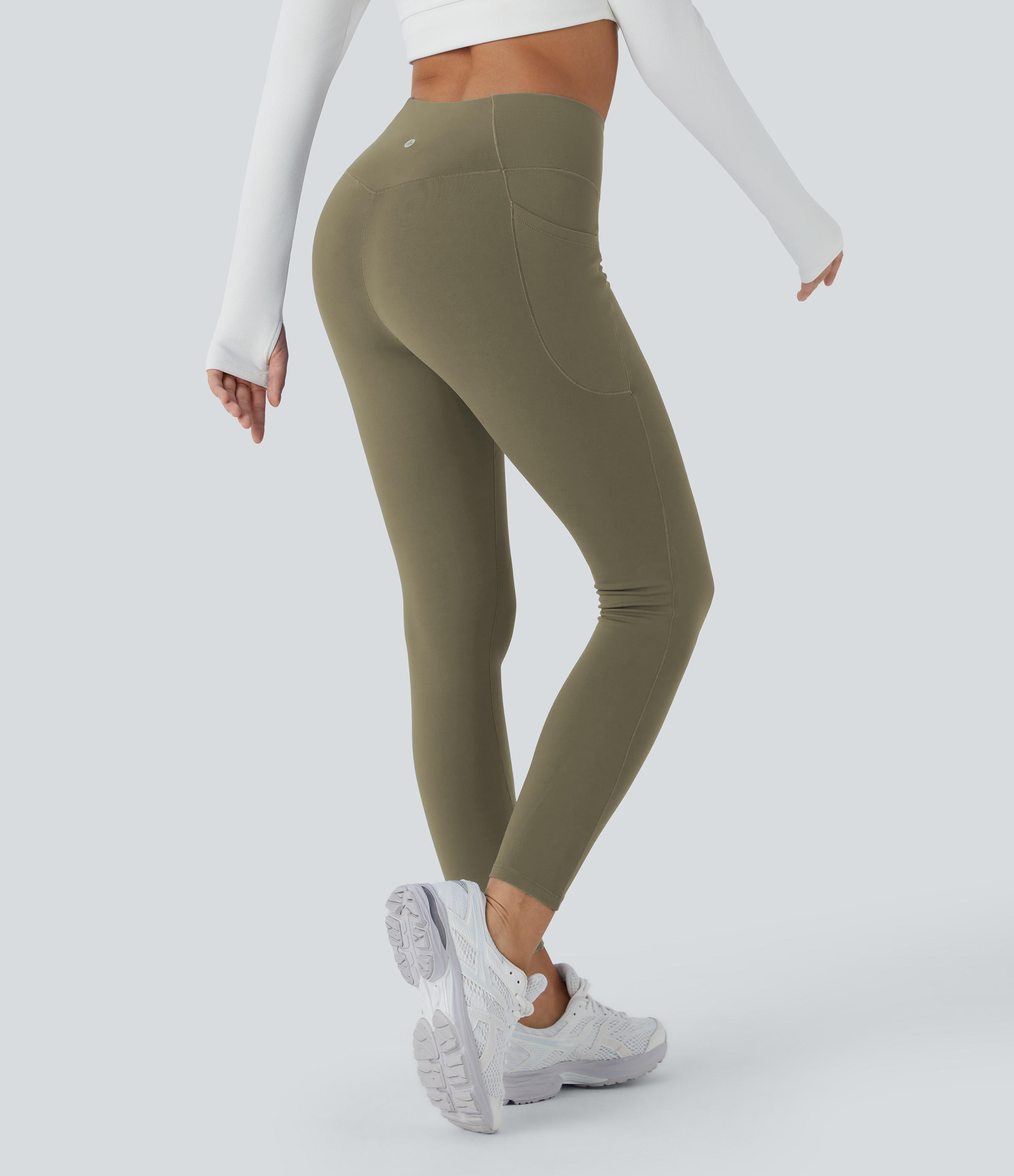 Halara Softlyzeroв„ў Plush Thermal High Waisted Side Pocket Skinny 7/8 Yoga Leggings  - Deep Sage - M(7/8) gym leggings leggings with pockets 