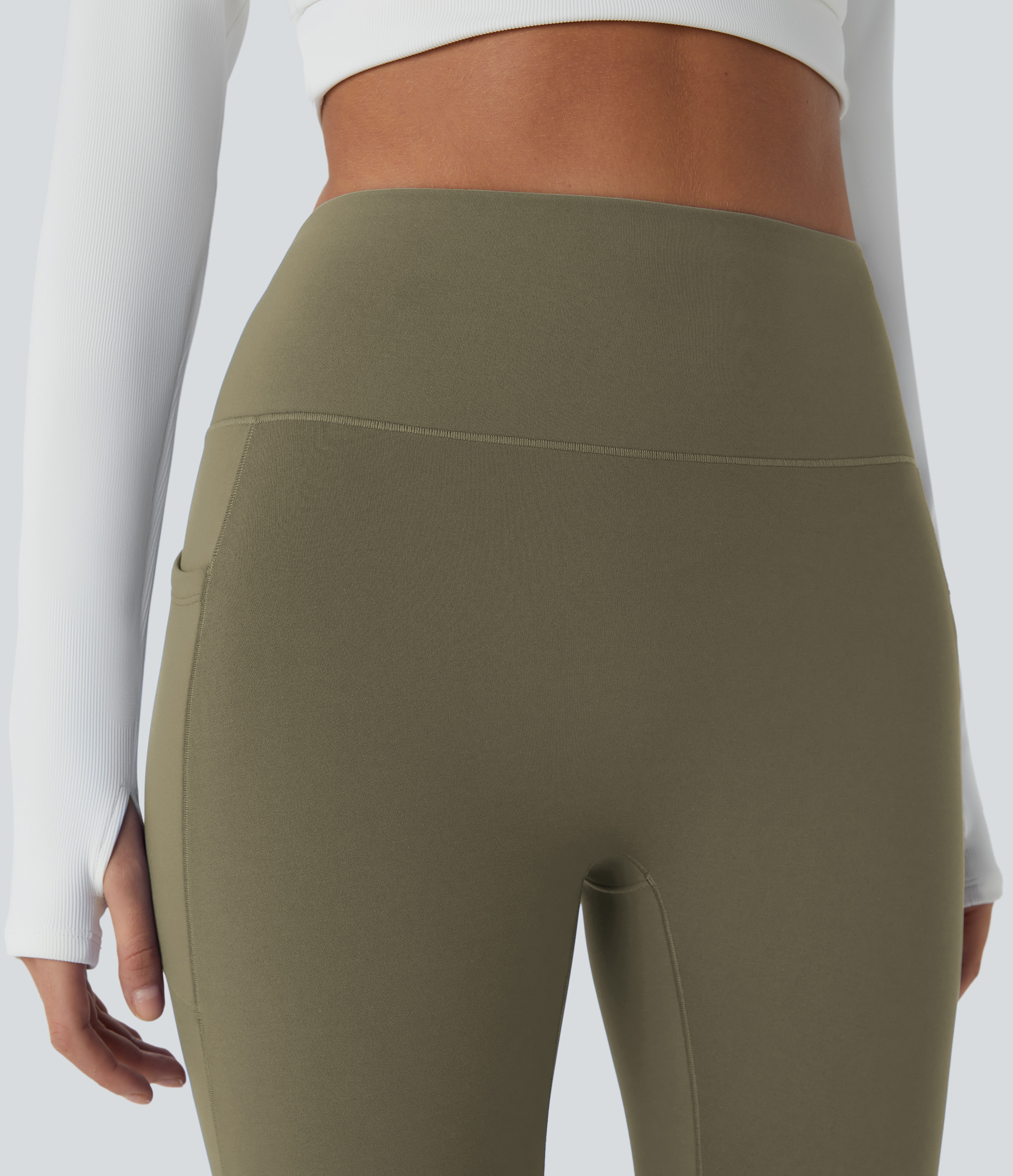 Halara Softlyzeroв„ў Plush Thermal High Waisted Side Pocket Skinny 7/8 Yoga Leggings  - Deep Sage - M(7/8) gym leggings leggings with pockets 