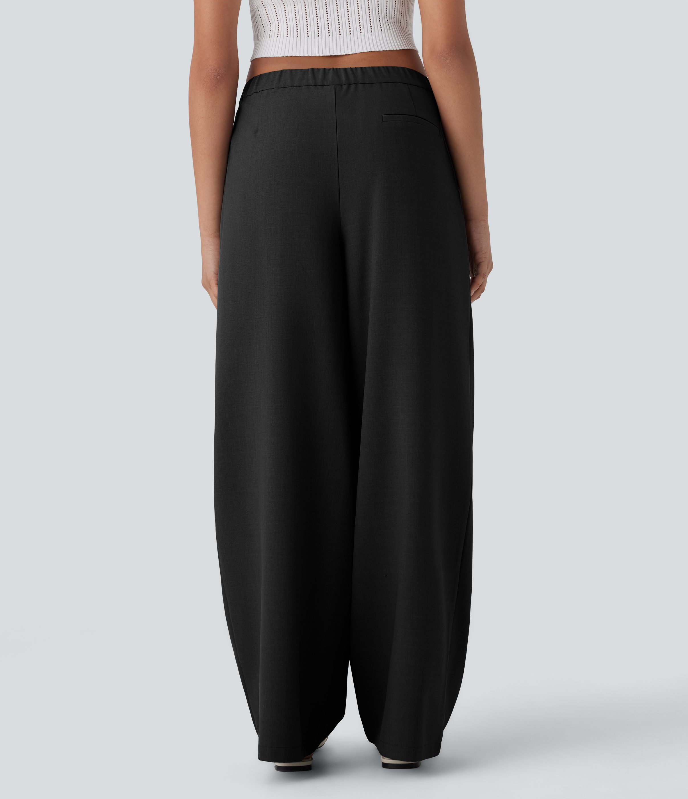 Halara Mid Rise Drawstring Side Pocket Wide Leg Work Pants  - Black - M(regular) sweatpants jogger pants stacked sweatpants cargo joggers 