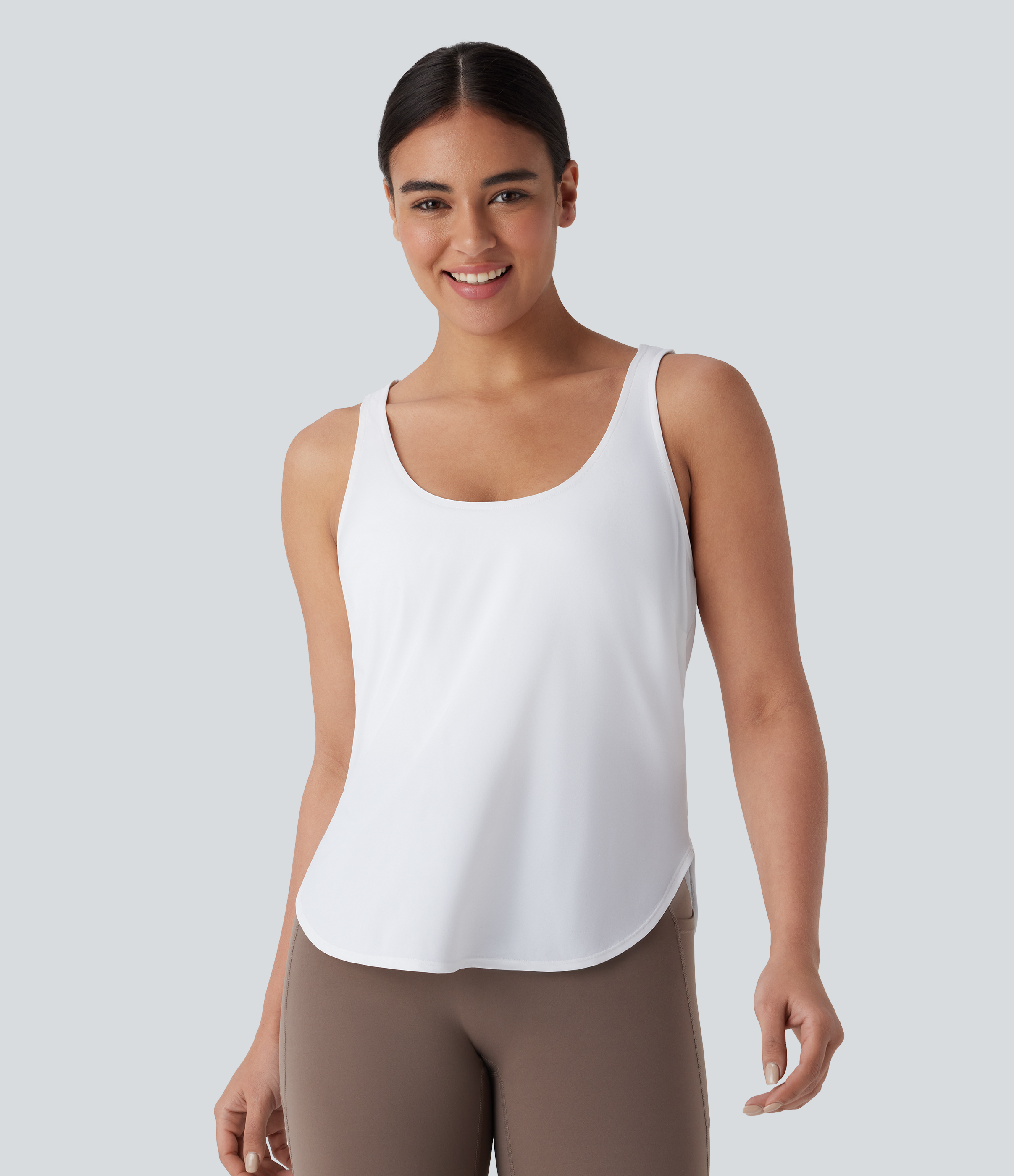 Blanco Camiseta sin mangas correr secado rápido dobladillo curvo malla contrastante sin espalda / 2