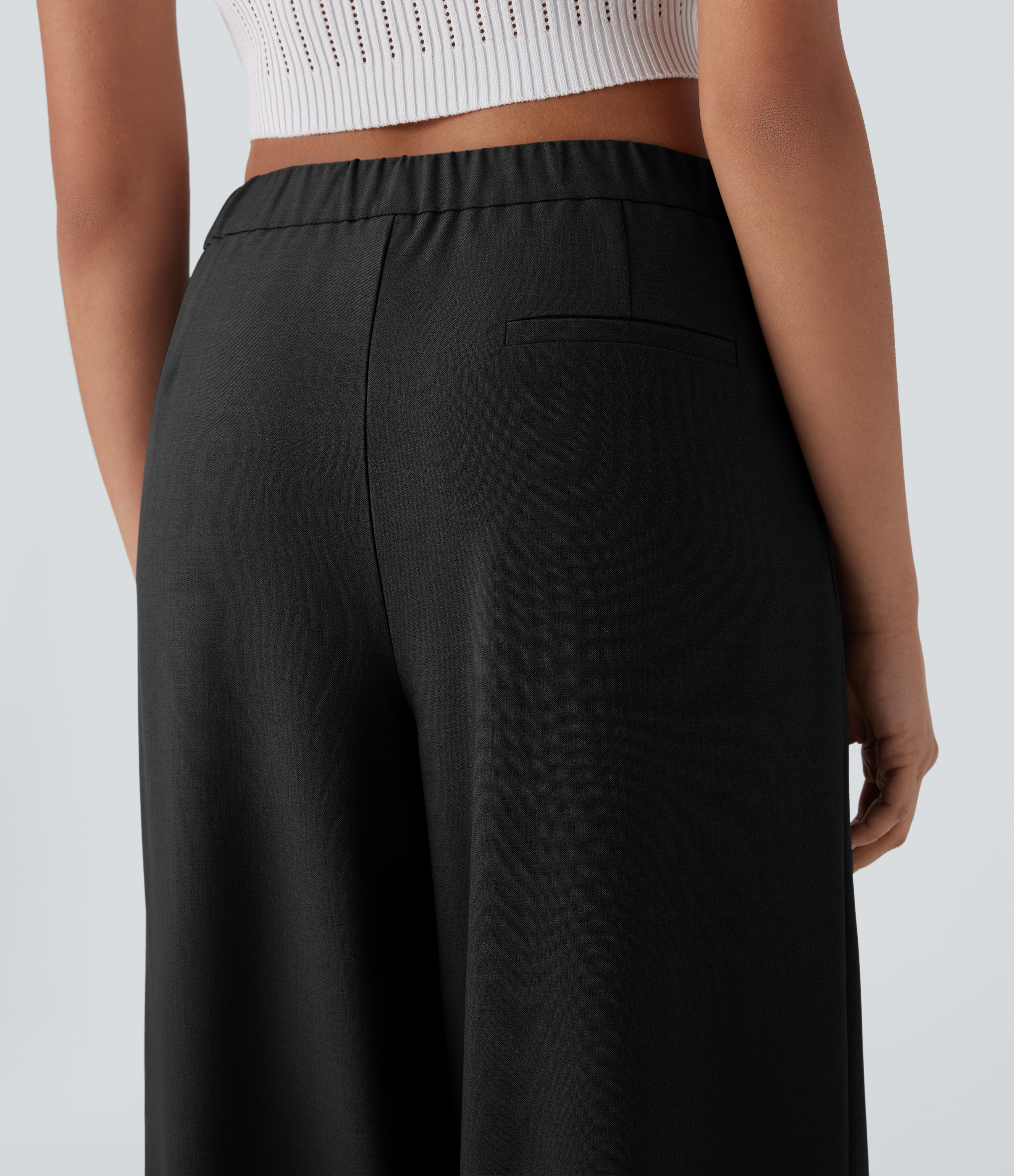 Halara Mid Rise Drawstring Side Pocket Wide Leg Work Pants  - Black - M(regular) sweatpants jogger pants stacked sweatpants cargo joggers 