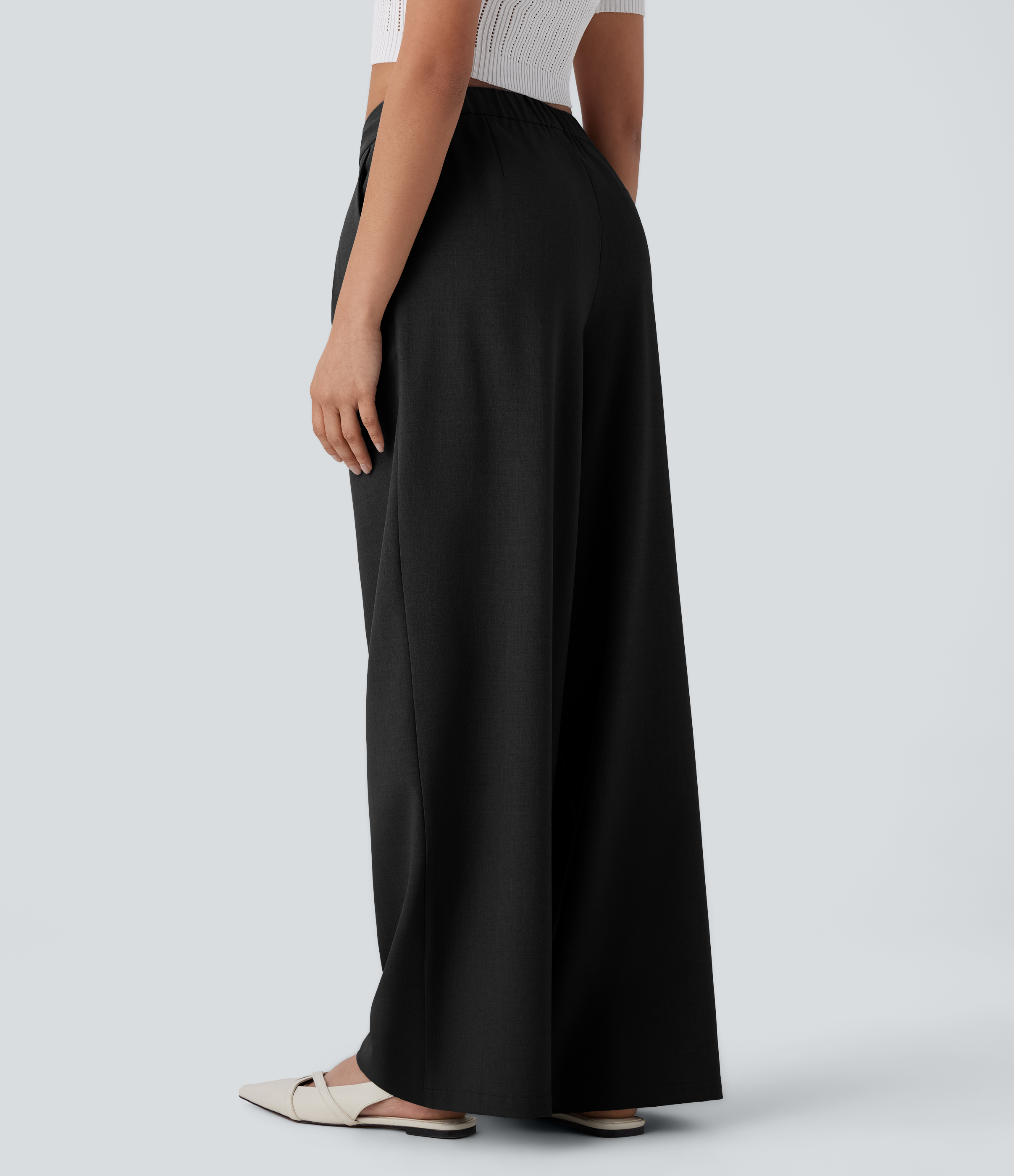 Halara Mid Rise Drawstring Side Pocket Wide Leg Work Pants  - Black - M(regular) sweatpants jogger pants stacked sweatpants cargo joggers 