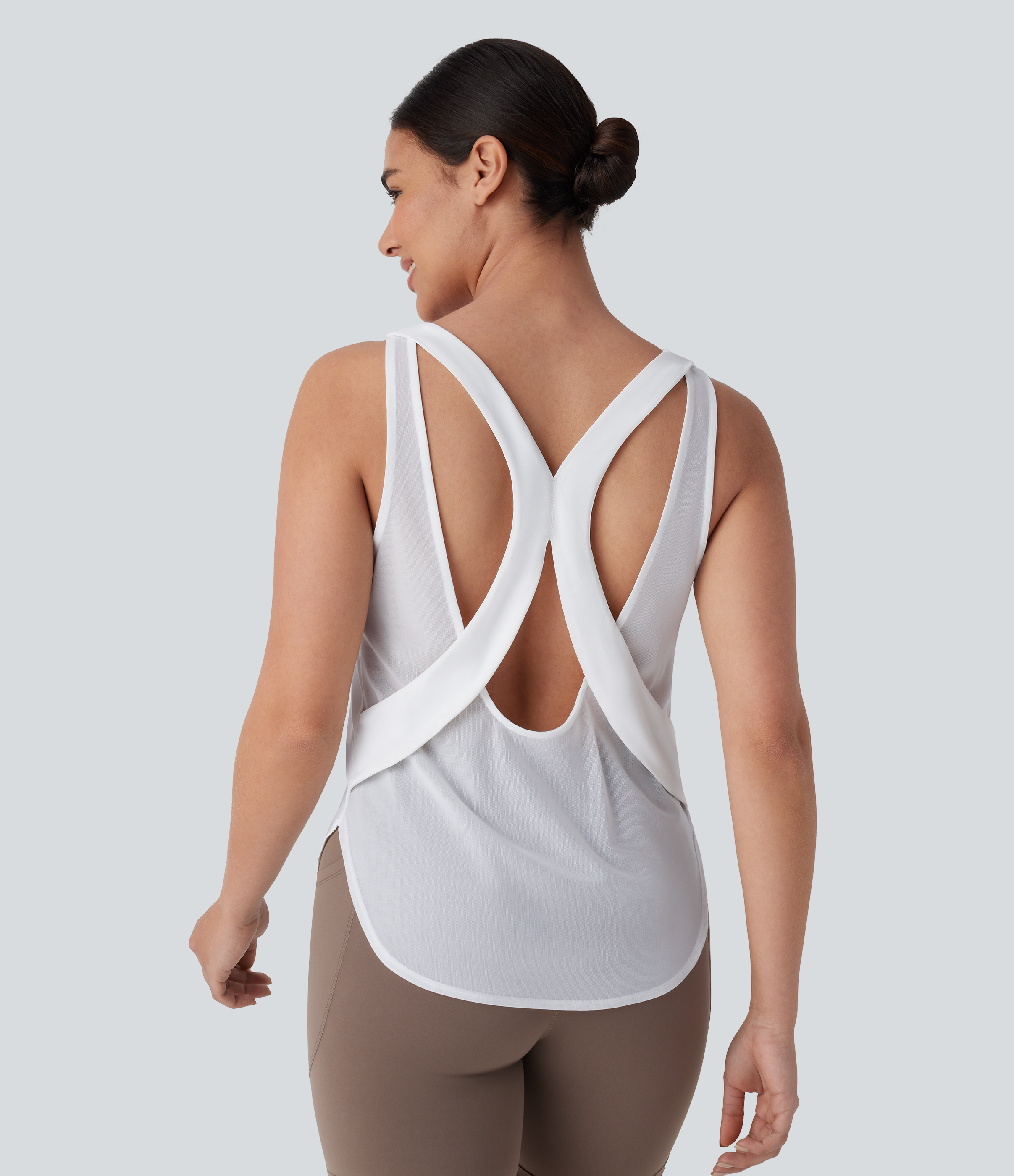 Contrast Mesh Curved Hem Cool Touch Quick Dry Running Tank Top