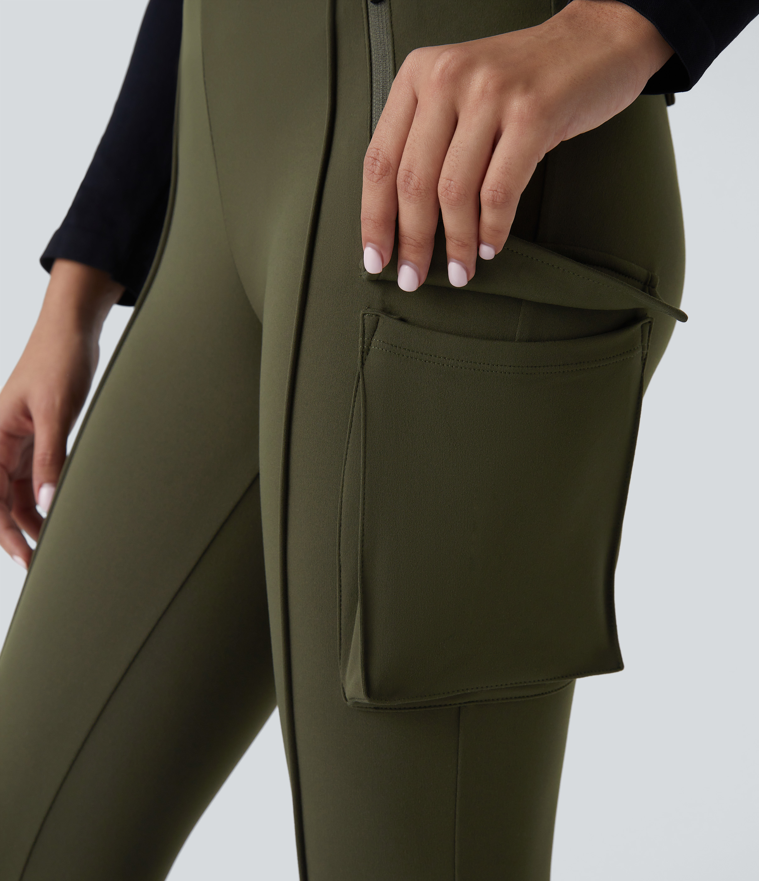 Halara EcoCloudfulв„ў Fabric Reflective High Waisted Multiple Pockets Skinny Cargo Casual Pants  - Lone Pine Green - M(regular) 