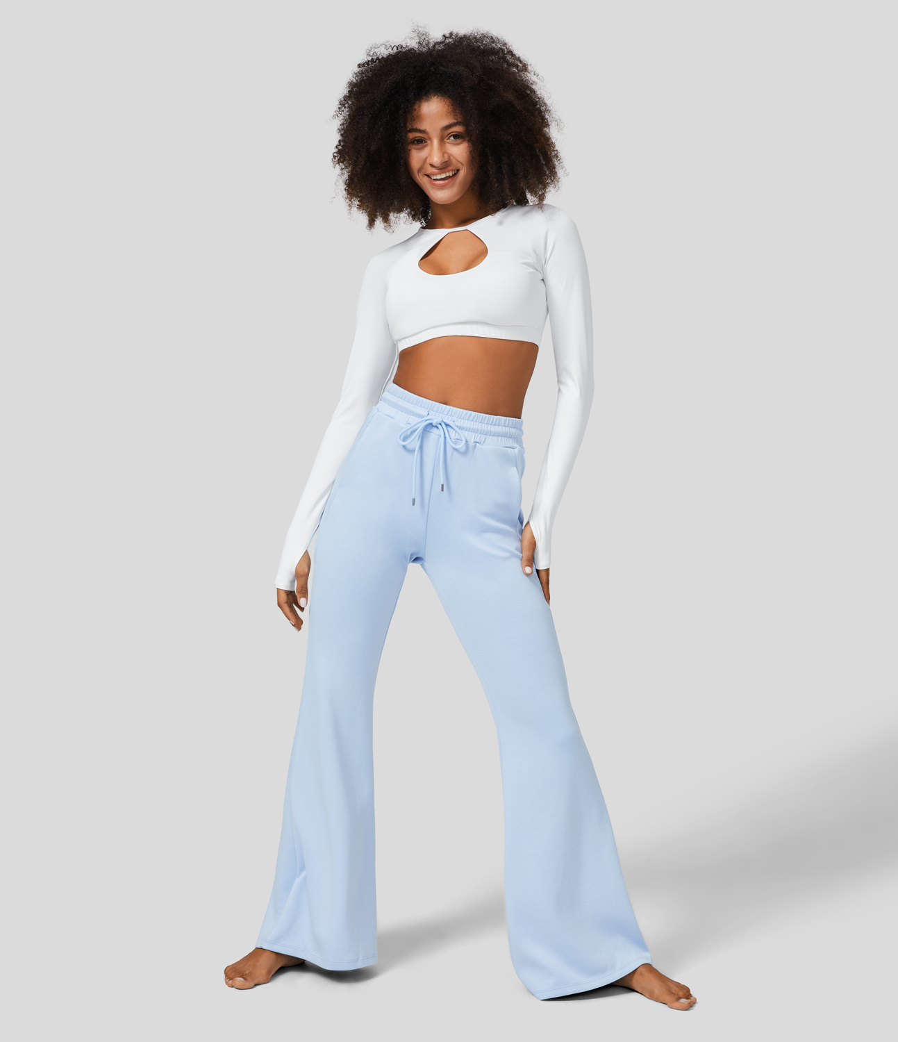 Halara High Waisted Drawstring Side Pocket Flare Yoga Pants  - Country Air - M 