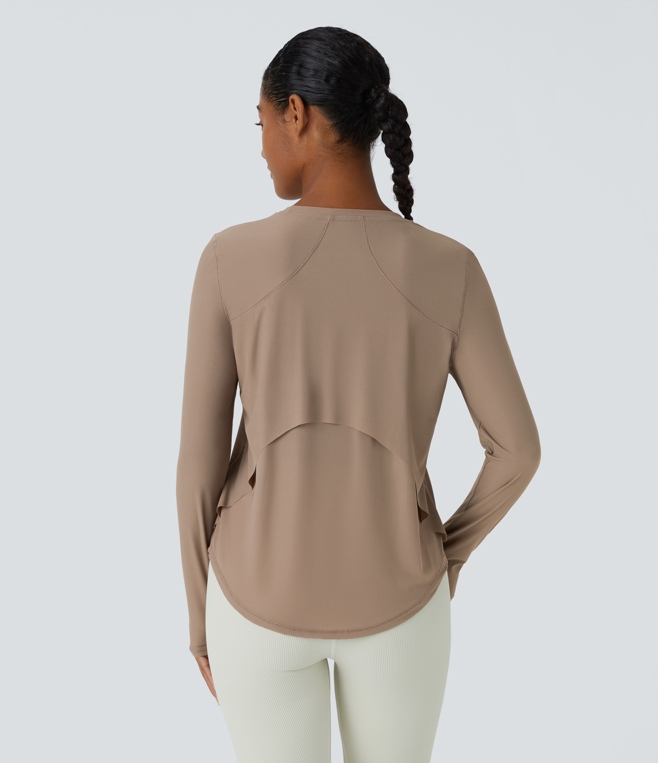 Halara Round Neck Curved Hem Contrast Mesh Yoga Sports Top  - Amphora - L 