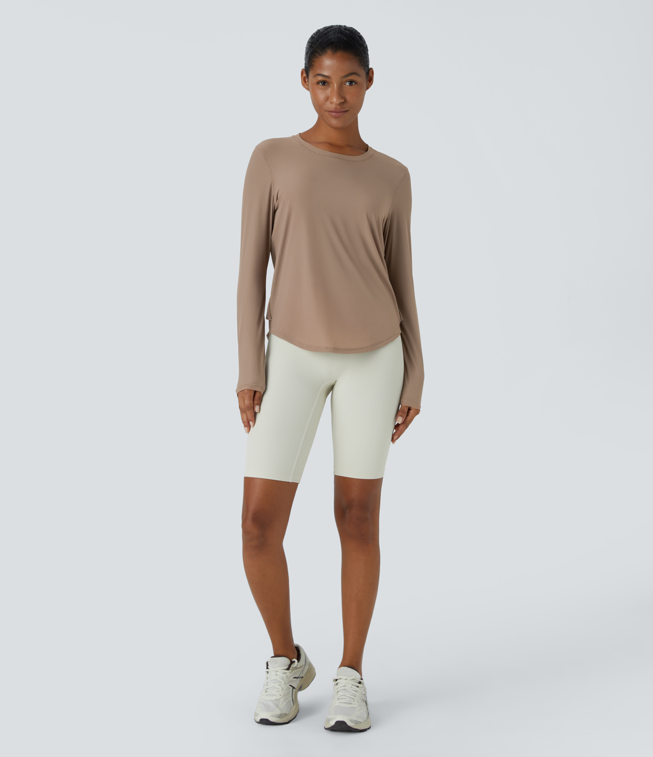 Halara Round Neck Curved Hem Contrast Mesh Yoga Sports Top  - Amphora - L 