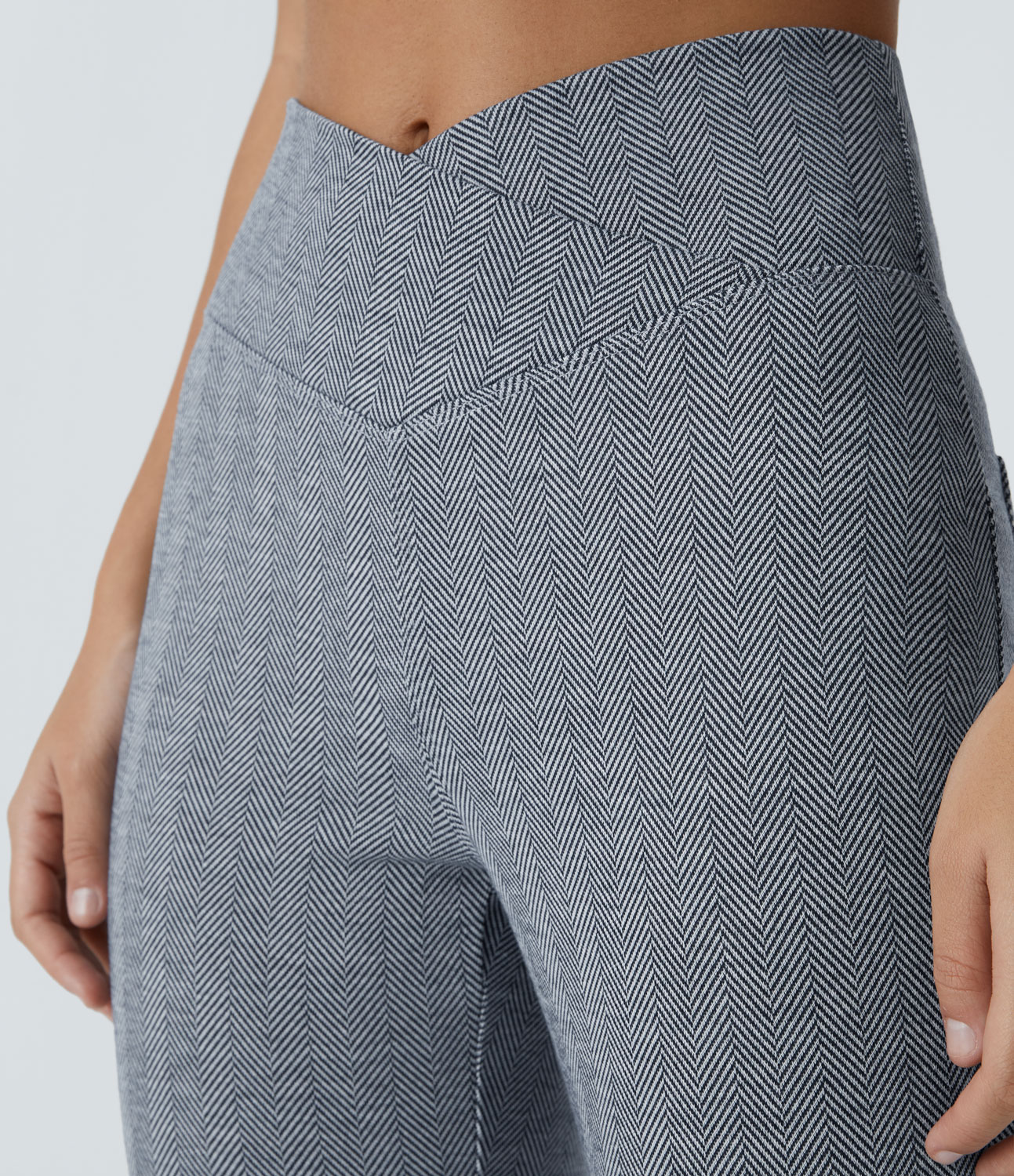 Halara Crossover High Waisted Back Pocket Herringbone Work 7/8 Leggings  - Ship Blue Leaf Texture - S(7/8) 