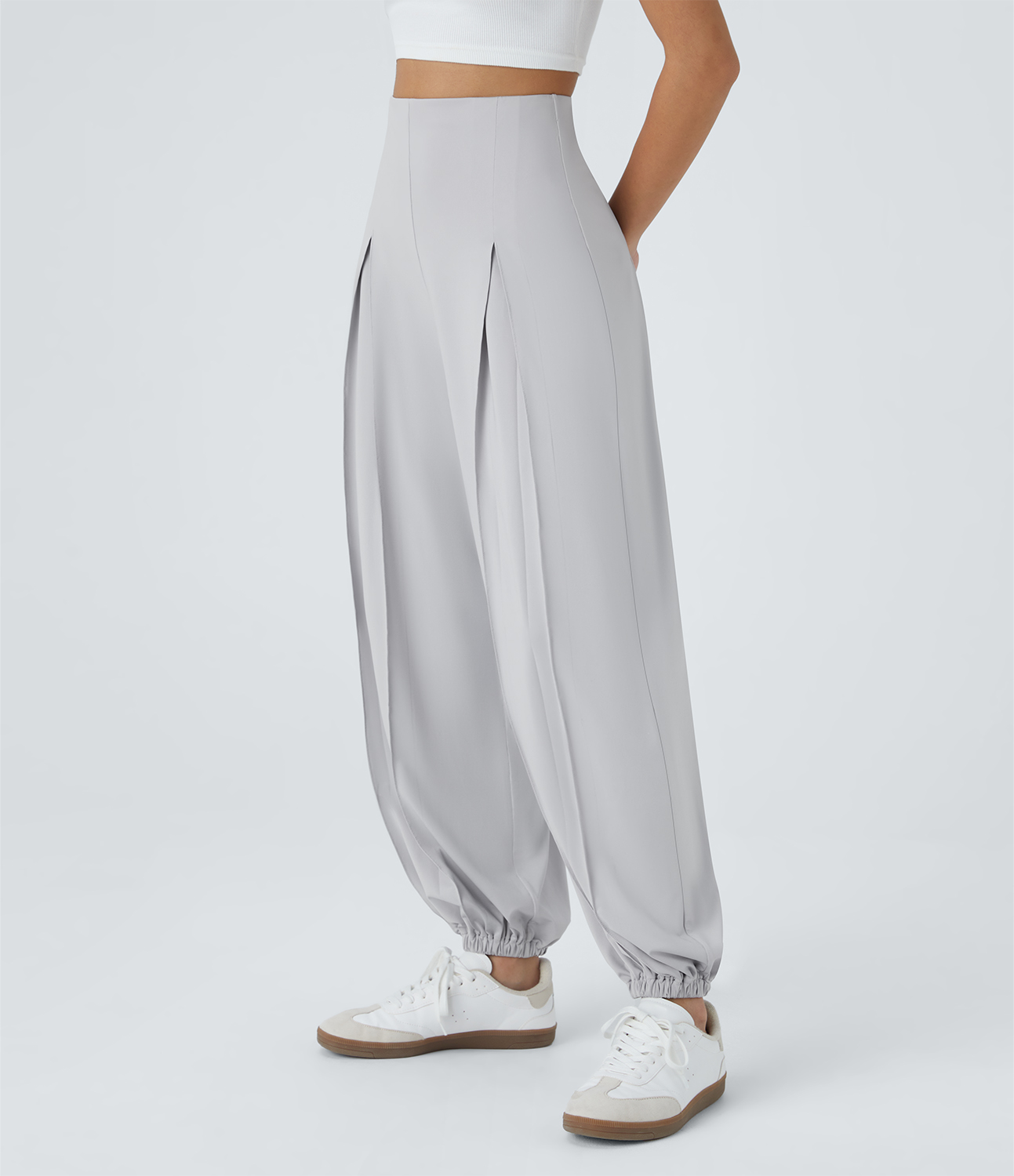 Halara High Waisted Plicated Casual Bloomers Joggers  - Oyster Mushroom - XS(regular) 