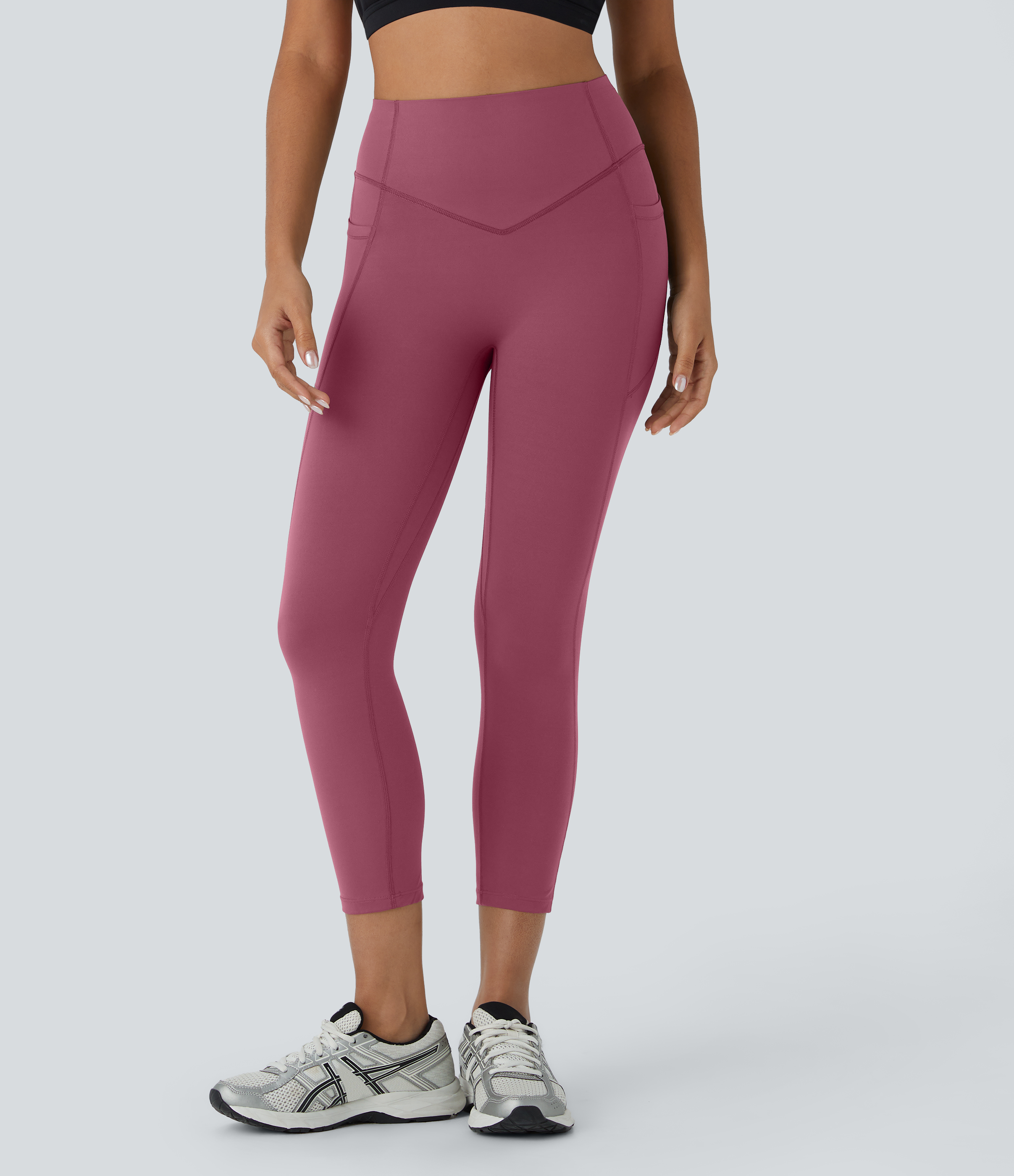 Halara SoCinched High Waisted Butt Lifting Tummy Control Side Pocket Shaping Capri Training UltraSculpt Leggings  - Evening Red - XS 