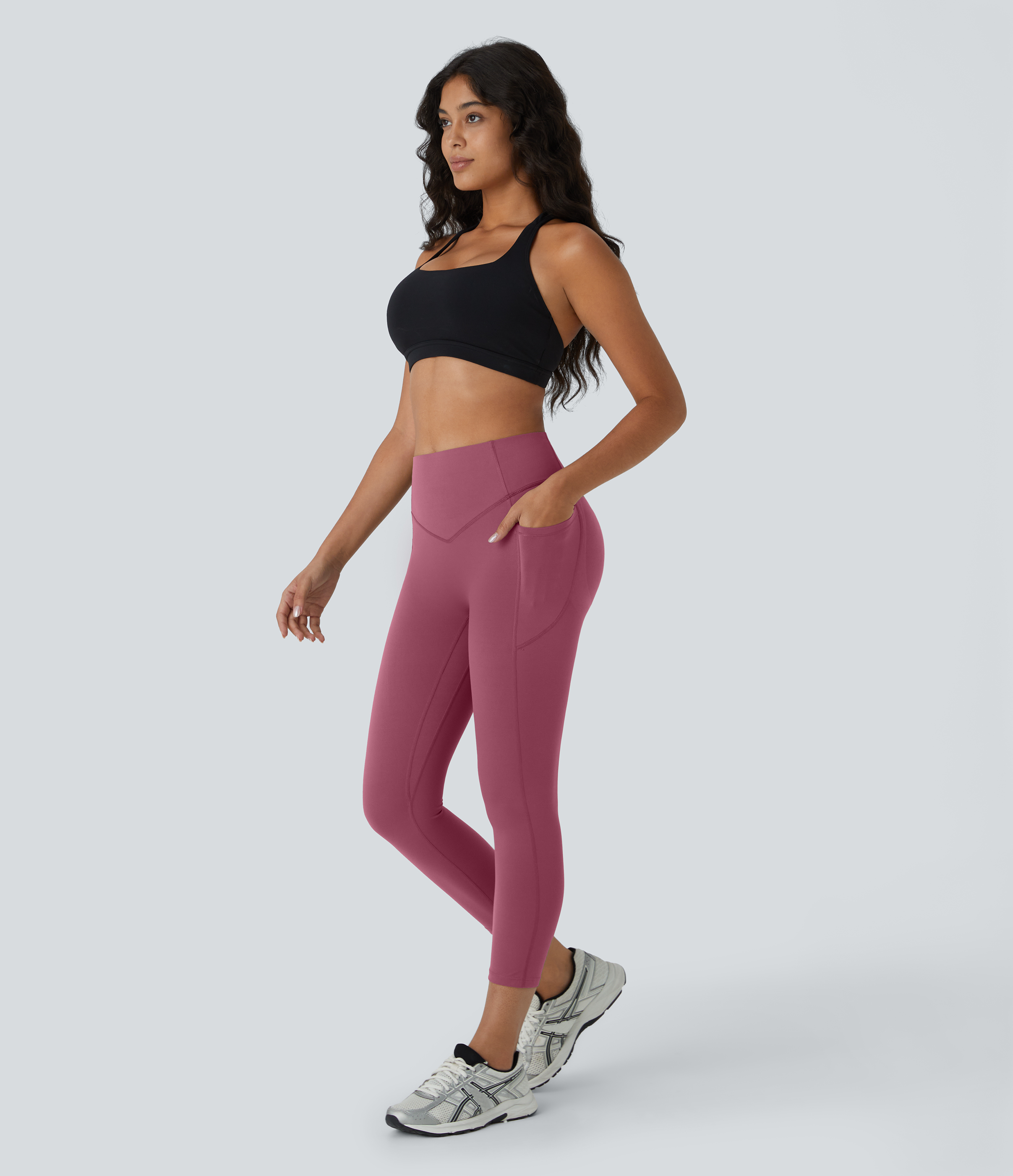 Halara SoCinched High Waisted Butt Lifting Tummy Control Side Pocket Shaping Capri Training UltraSculpt Leggings  - Evening Red - XS 