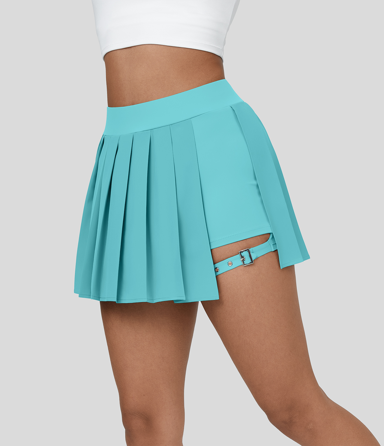 

Halara Breezefulв„ў High Waisted Pleated 2-in-1 Side Pocket Adjustable Buckle Mini Quick Dry Party Skirt - Aqua Splash