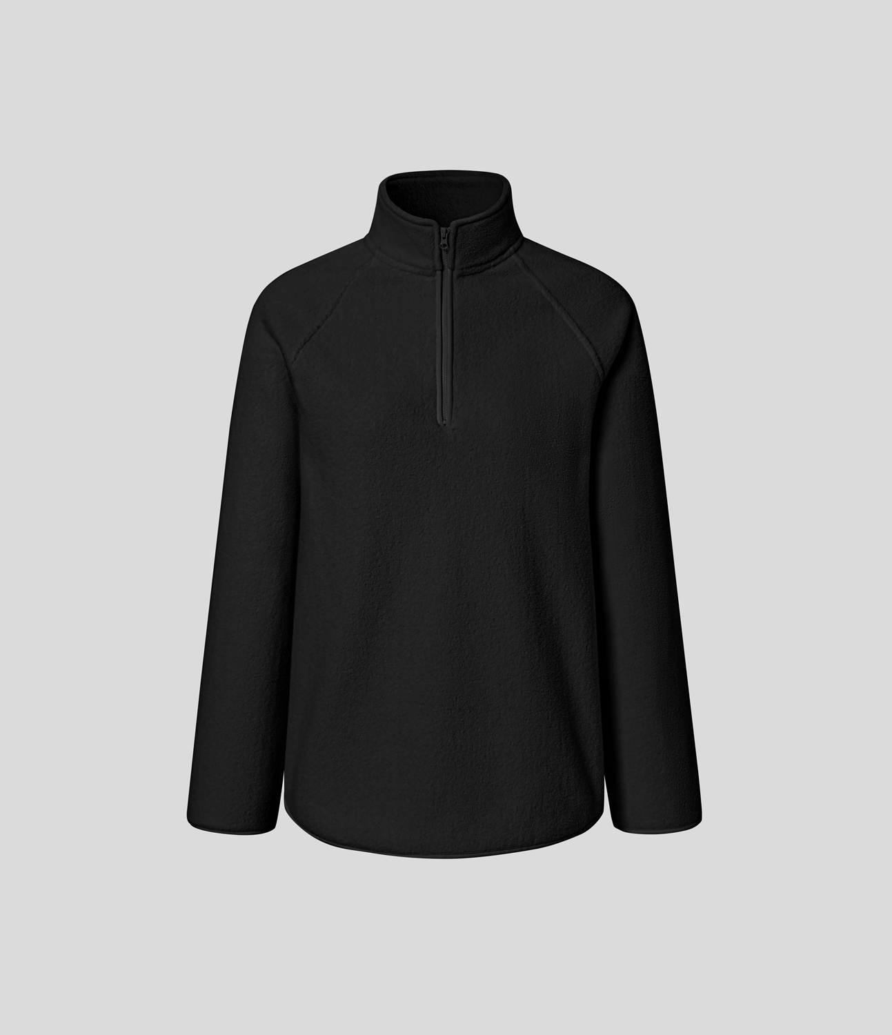 Halara Stand Collar Half Zip Raglan Sleeve Curved Hem Fleece Casual Sweatshirt  - Black - XS 