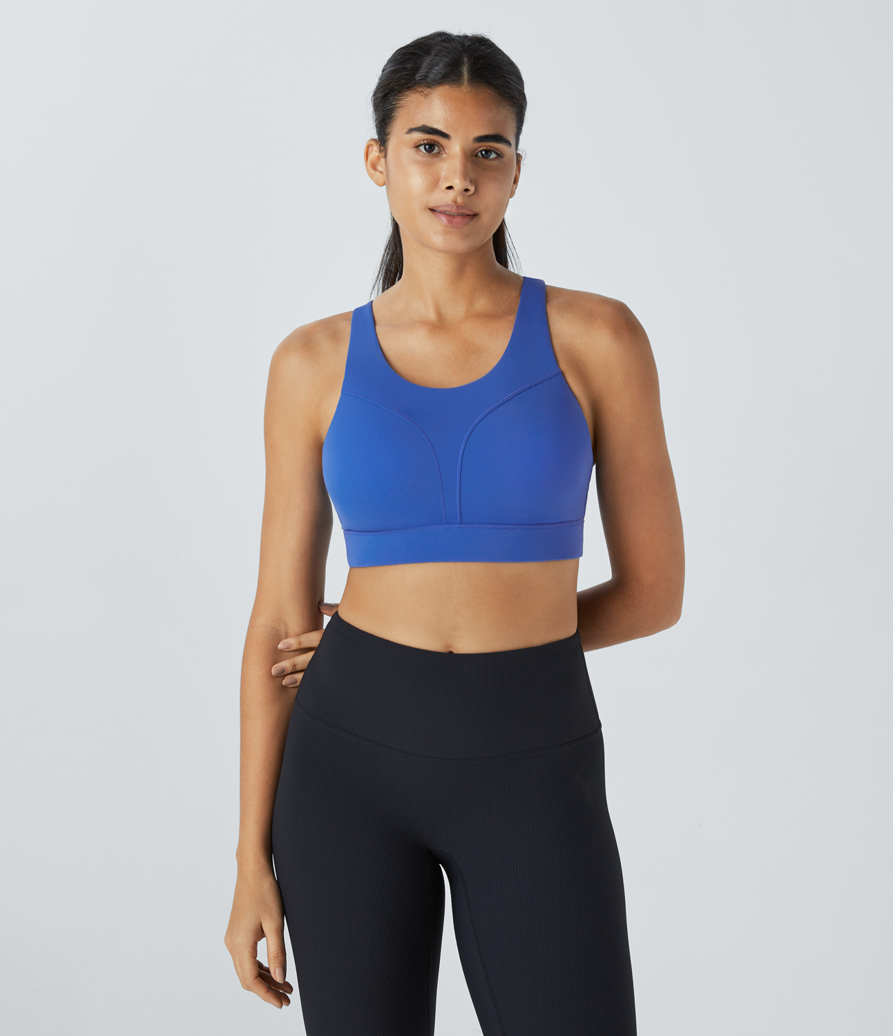 Halara SpeedWaveв„ў Medium Support Backless Crisscross Quick Dry Workout Sports Bra  - Bluebird Cyan - M push up bra strapless bra backless bra 