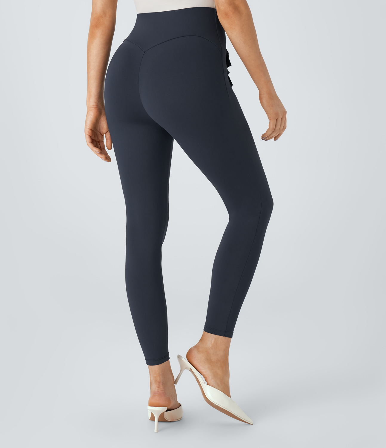 Halara High Waisted Decorative Button Front Side Pocket 7/8 Work Leggings  - Midnight Blue - XS(7/8) gym leggings leggings with pockets 