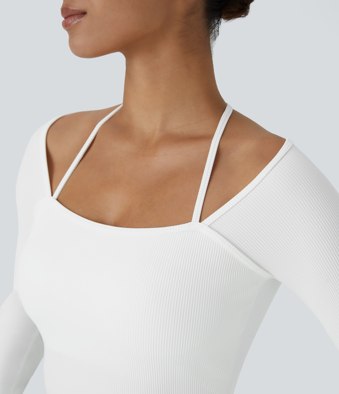 Halara Ribbed Halter Strap Thumb Hole Yoga Sports Top  - White - L(Long) 