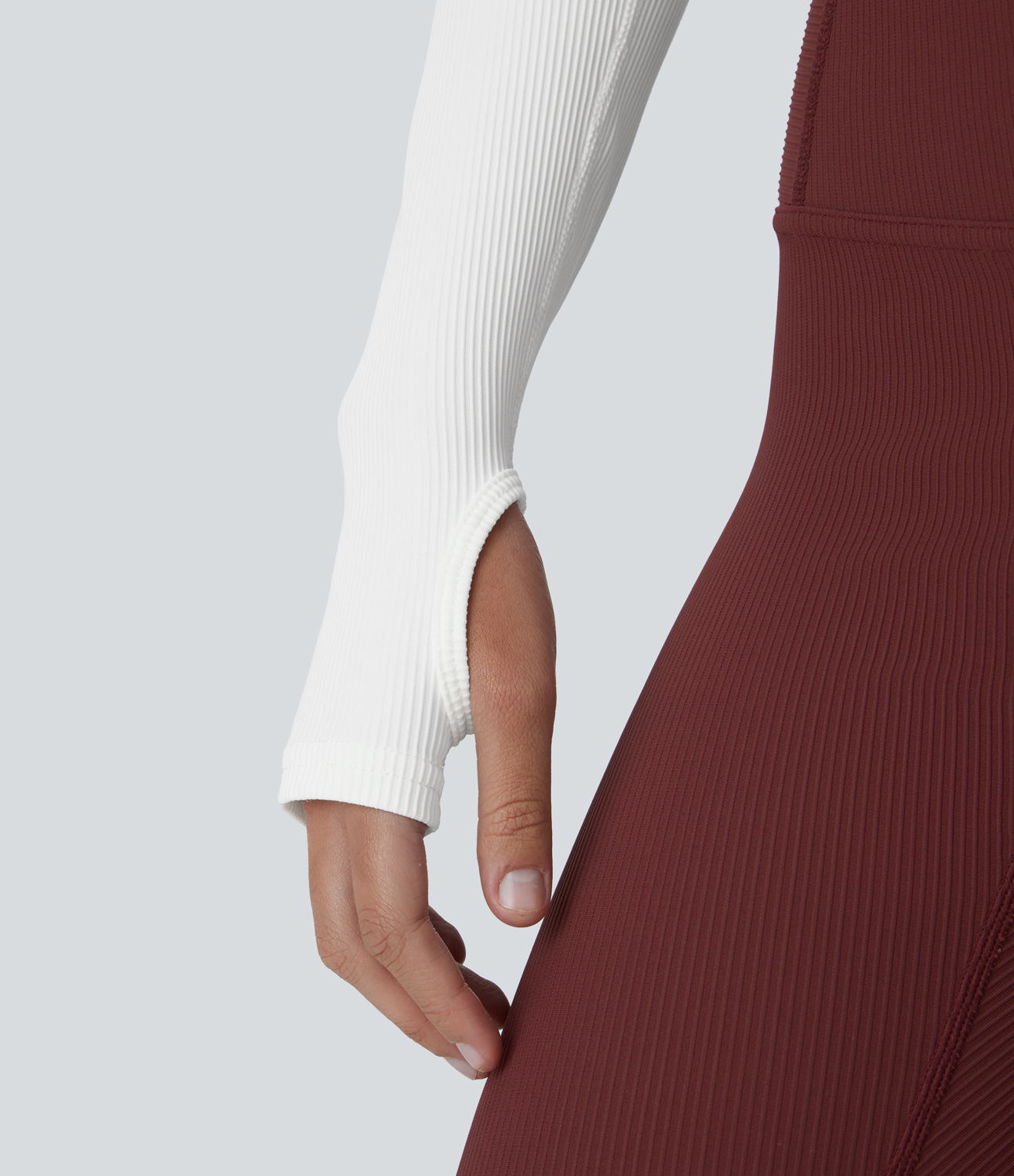 Halara Ribbed Halter Strap Thumb Hole Yoga Sports Top  - White - L(Long) 