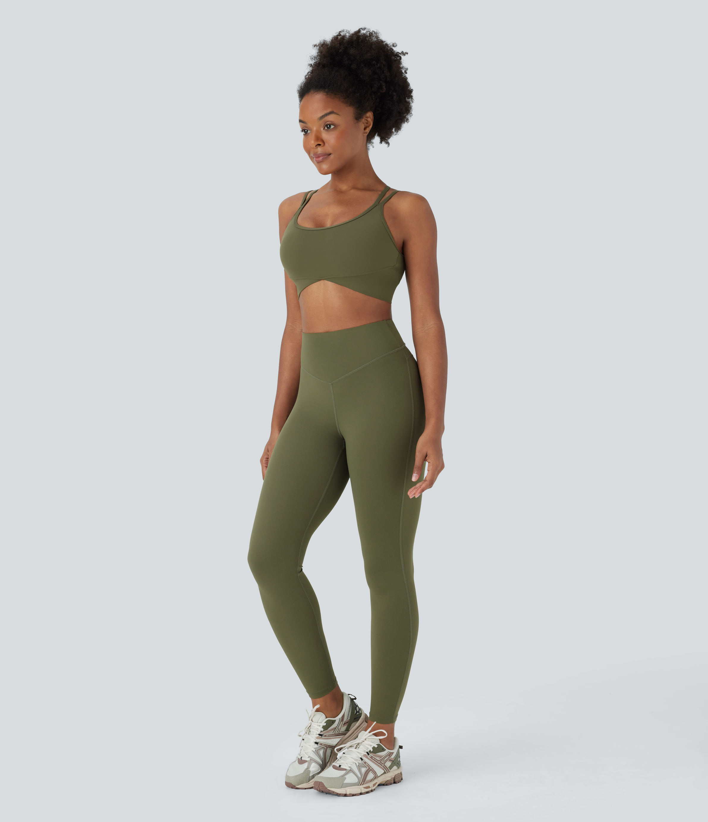 Halara Softlyzeroв„ў Plush Low Support Backless Crisscross Spaghetti Straps Crossover Hem Sports Bra  - Grass Grey Green - M push up bra 