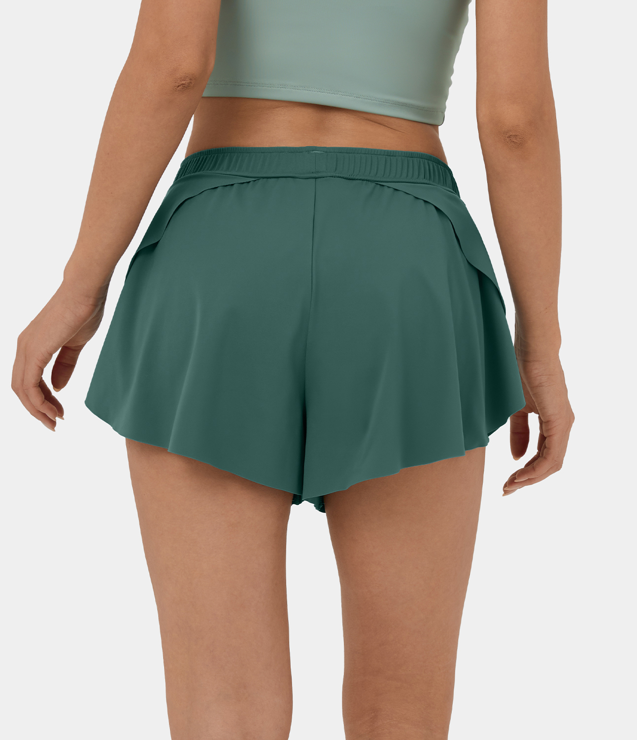 Halara Mid Rise Side Split Curved Hem 2-in-1 Side Pocket Dance Shorts 3`` Gym Short - Blue Spruce - L booty shorts compression shorts 