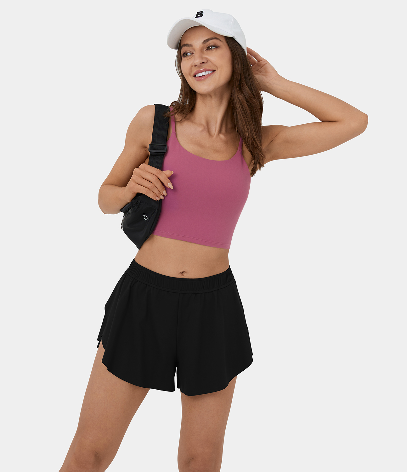 Halara Mid Rise Side Split Curved Hem 2-in-1 Side Pocket Dance Shorts 3`` Gym Short - Black - L booty shorts compression shorts yoga shorts 